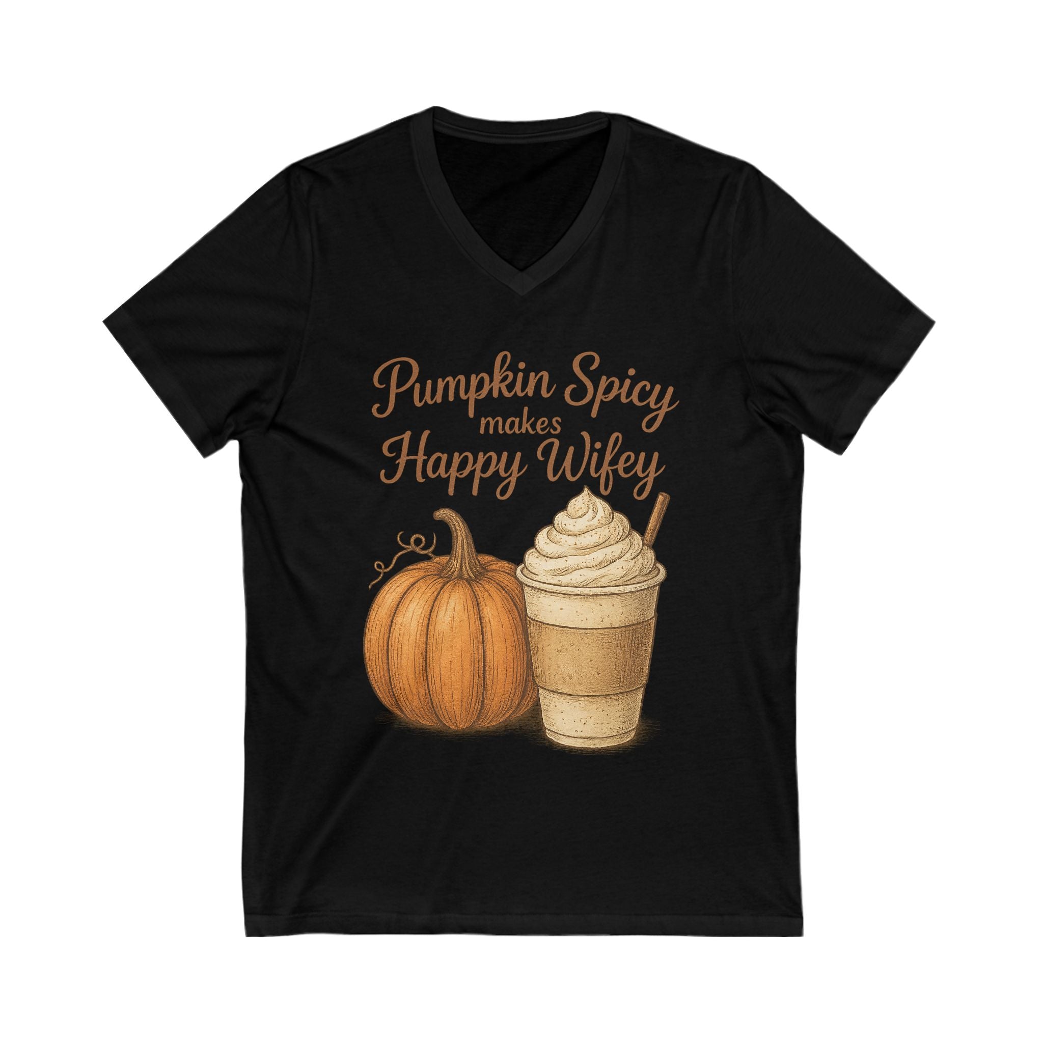 Pumpkin Spice Happy Wifey V-Neck Tee | Fall Shirt, Autumn Fashion, Seasonal Tee, Gift for Her, Cute Coffee Tee