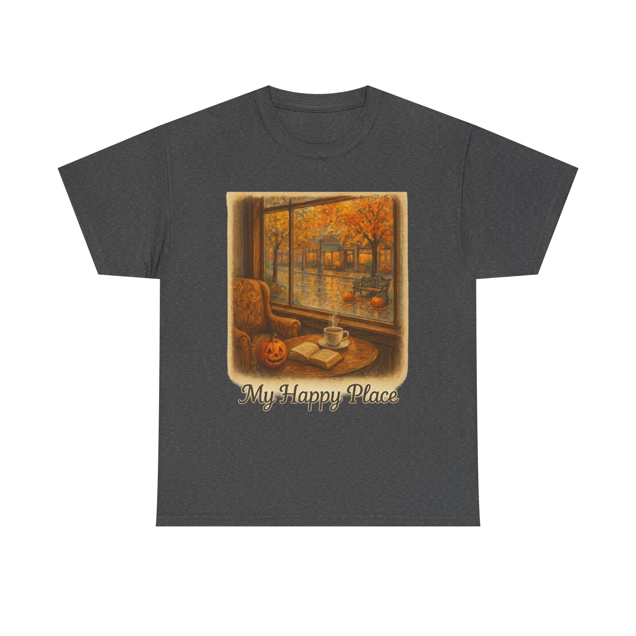 Cozy Autumn Vibes Tee - My Happy Place, Unisex Cotton Tee, Fall Fashion, Gift for Men & Women, Perfect for Halloween, Book Lovers