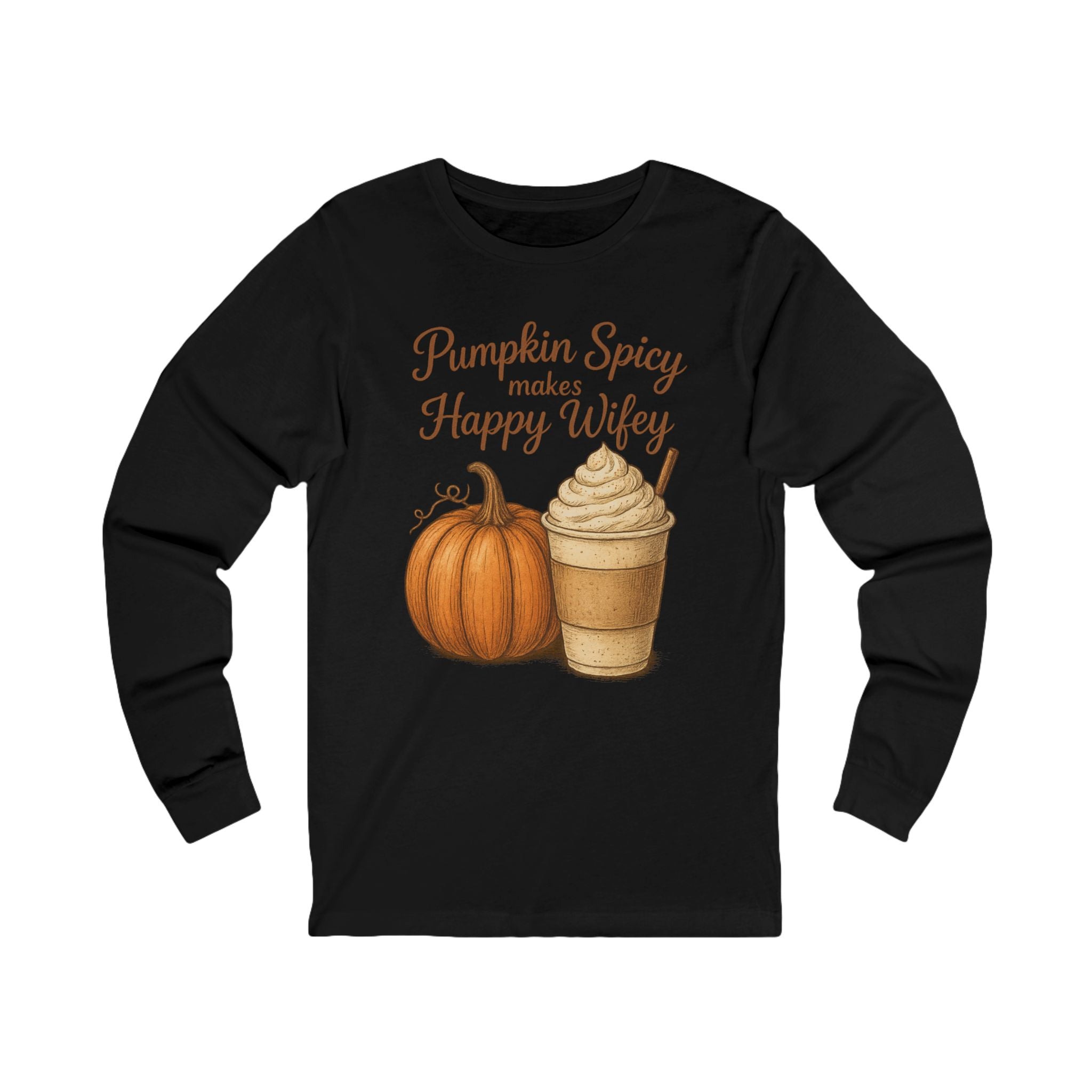 Pumpkin Spice Happy Wifey Long Sleeve Tee, Fall Fashion Shirt, Cozy Autumn Tee, Thanksgiving Gift, Seasonal Apparel