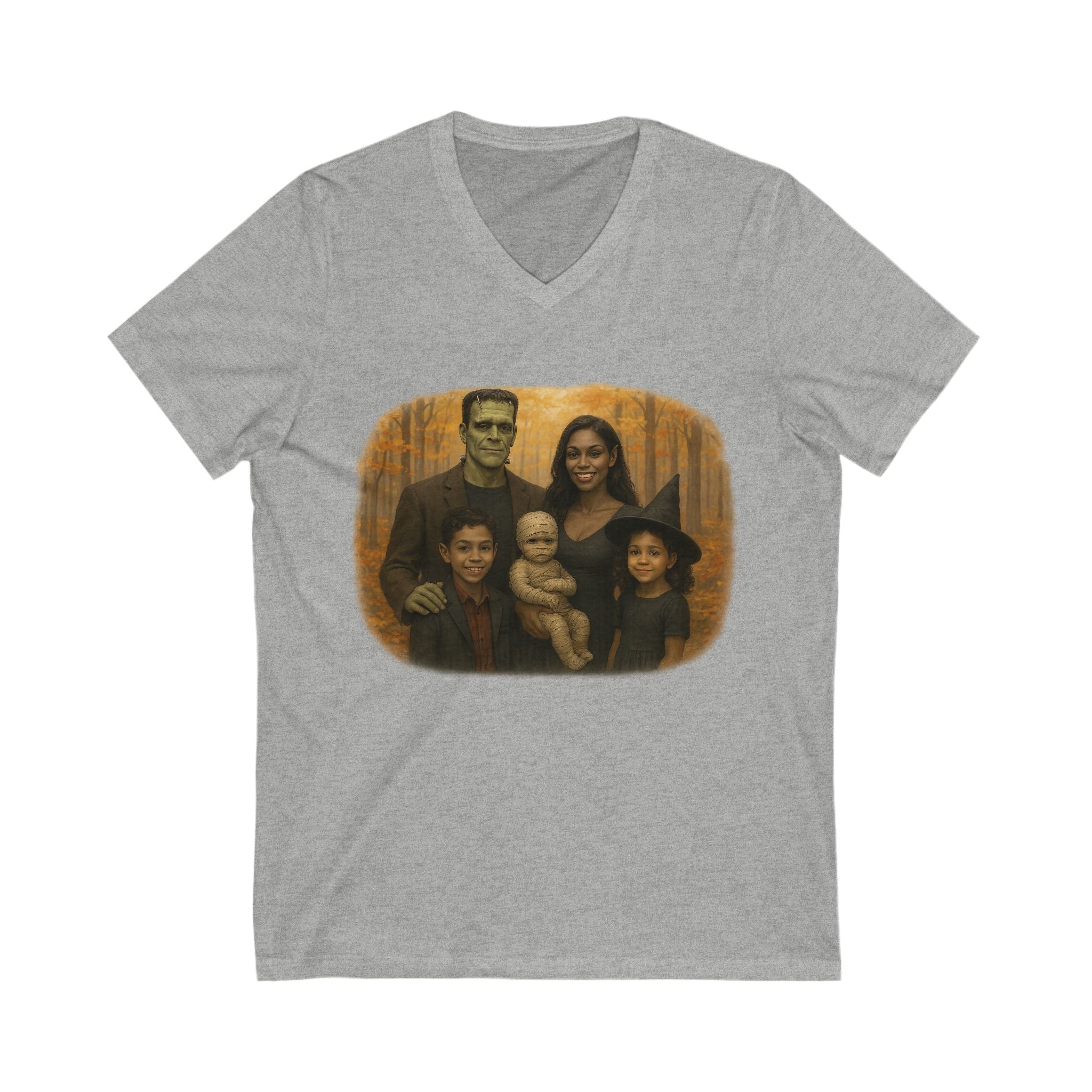 Halloween Character Family Portrait V Neck T-Shirt Spooky Vibes Photoshoot