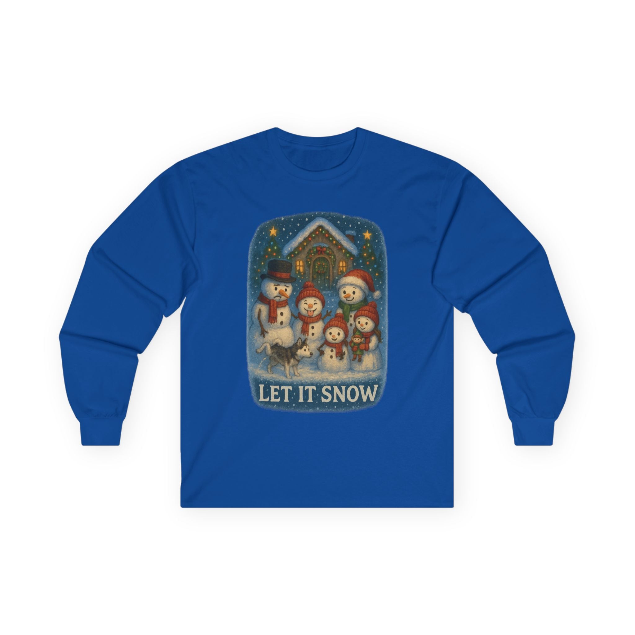 Festive Silly Snowman family  "Let It Snow" Holiday Long Sleeve Christmas Shirt