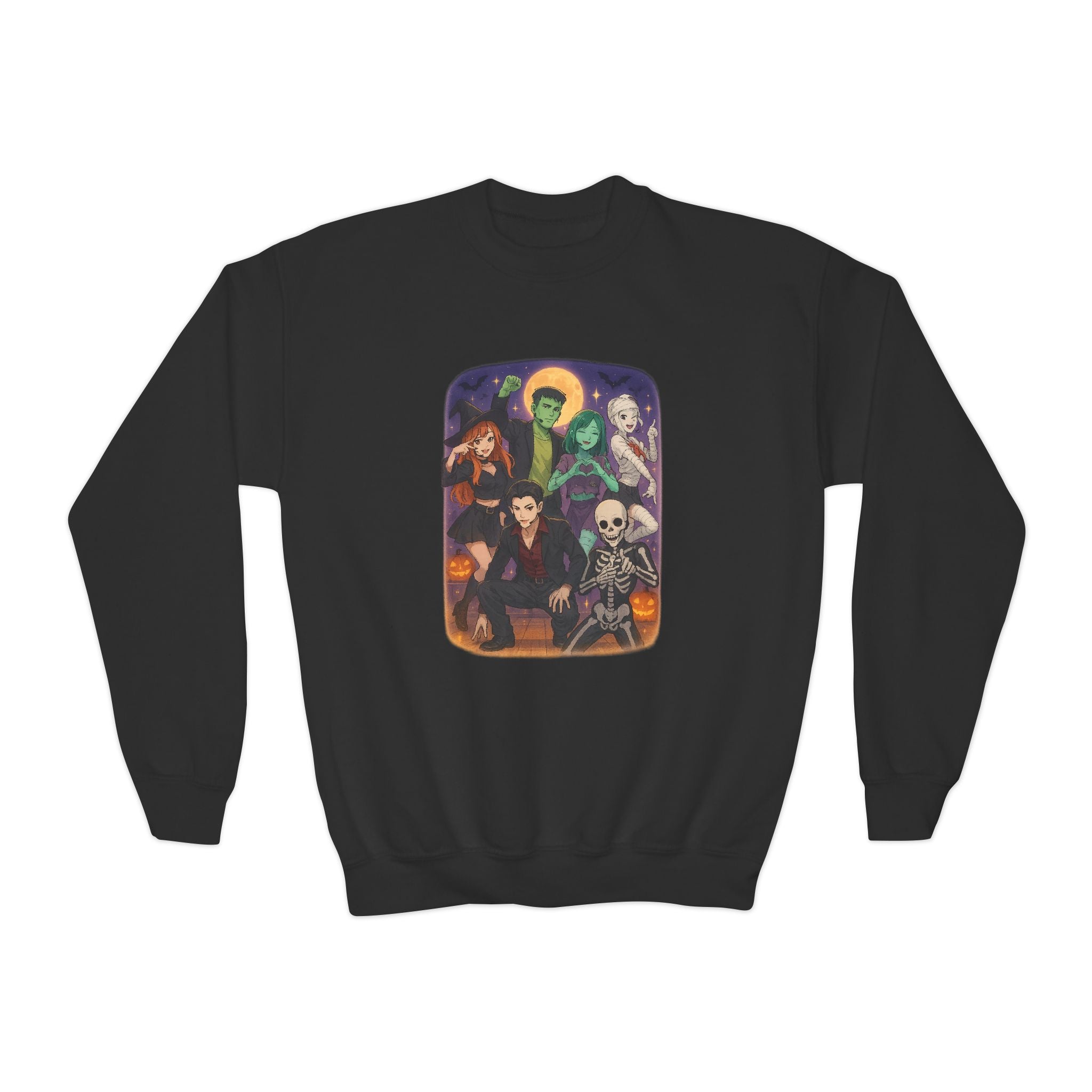 K Pop, Anime, Spooky Character Youth Sweatshirt - Halloween Gift, Crewneck Pullover, Cozy Fall Apparel, Unisex Design, Halloween Party Wear