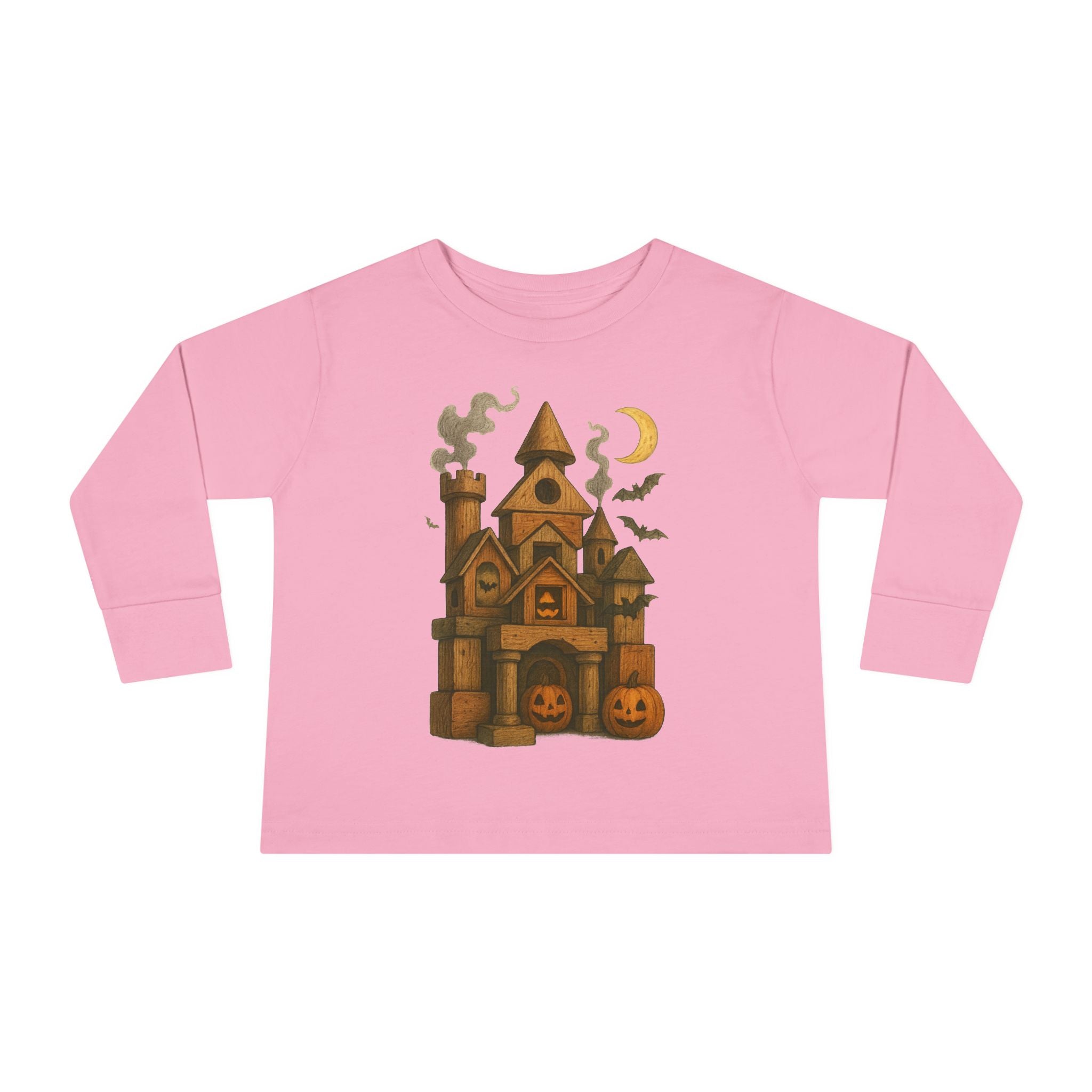 Spooky Wood Blocks Castle, Halloween Toddler Long Sleeve Tee Shirt