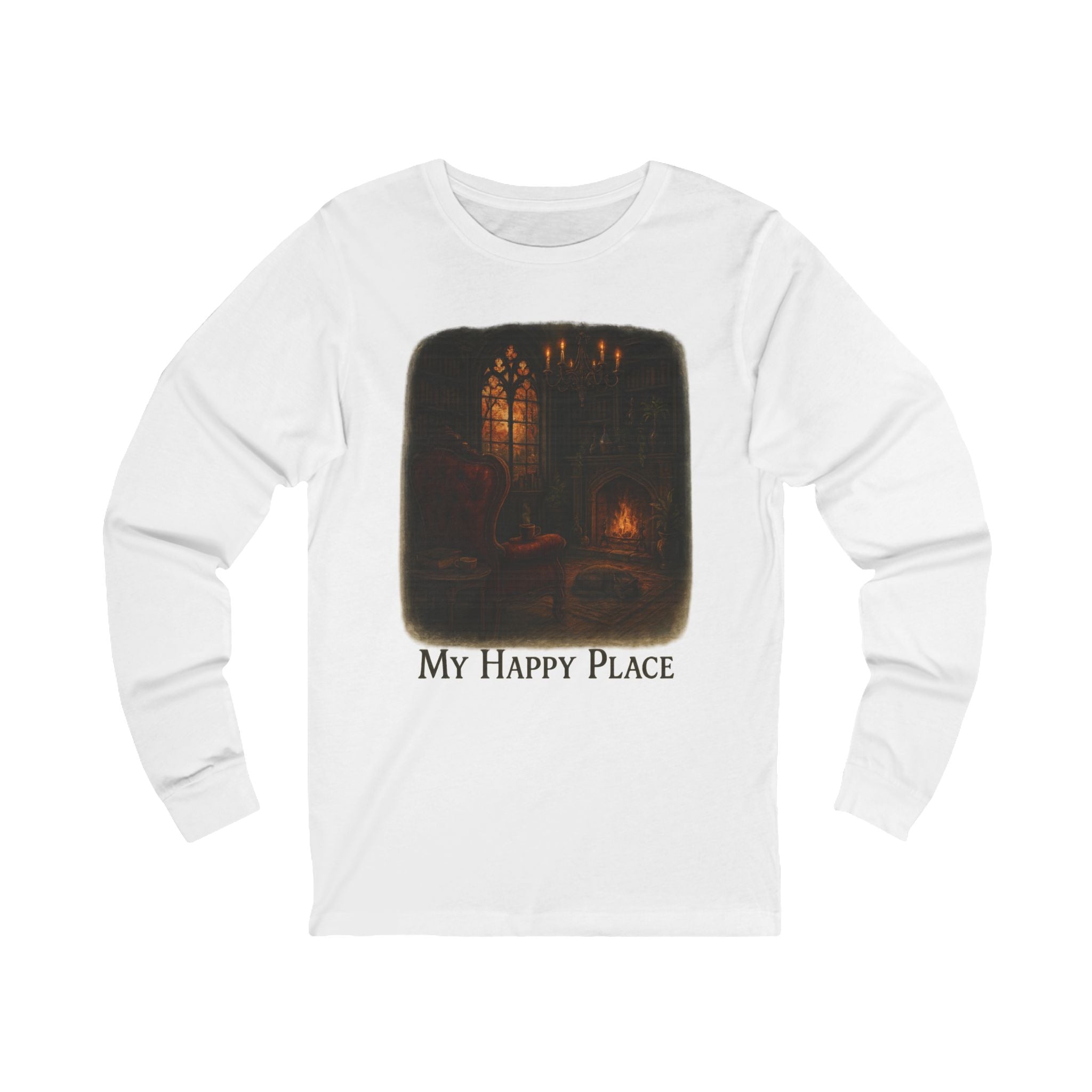 Cozy Long Sleeve Tee, My Happy Place Shirt, Relaxation Tee, Gift for Homebodies, Perfect for Fall, Lounge Wear, Book Lovers