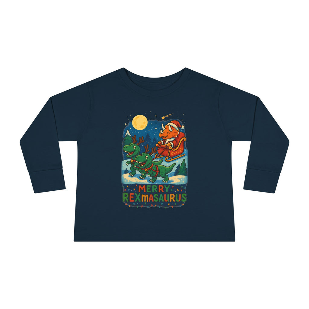 Toddler Long Sleeve Tee "Merry Rexmasaurus" Dino Christmas Shirt