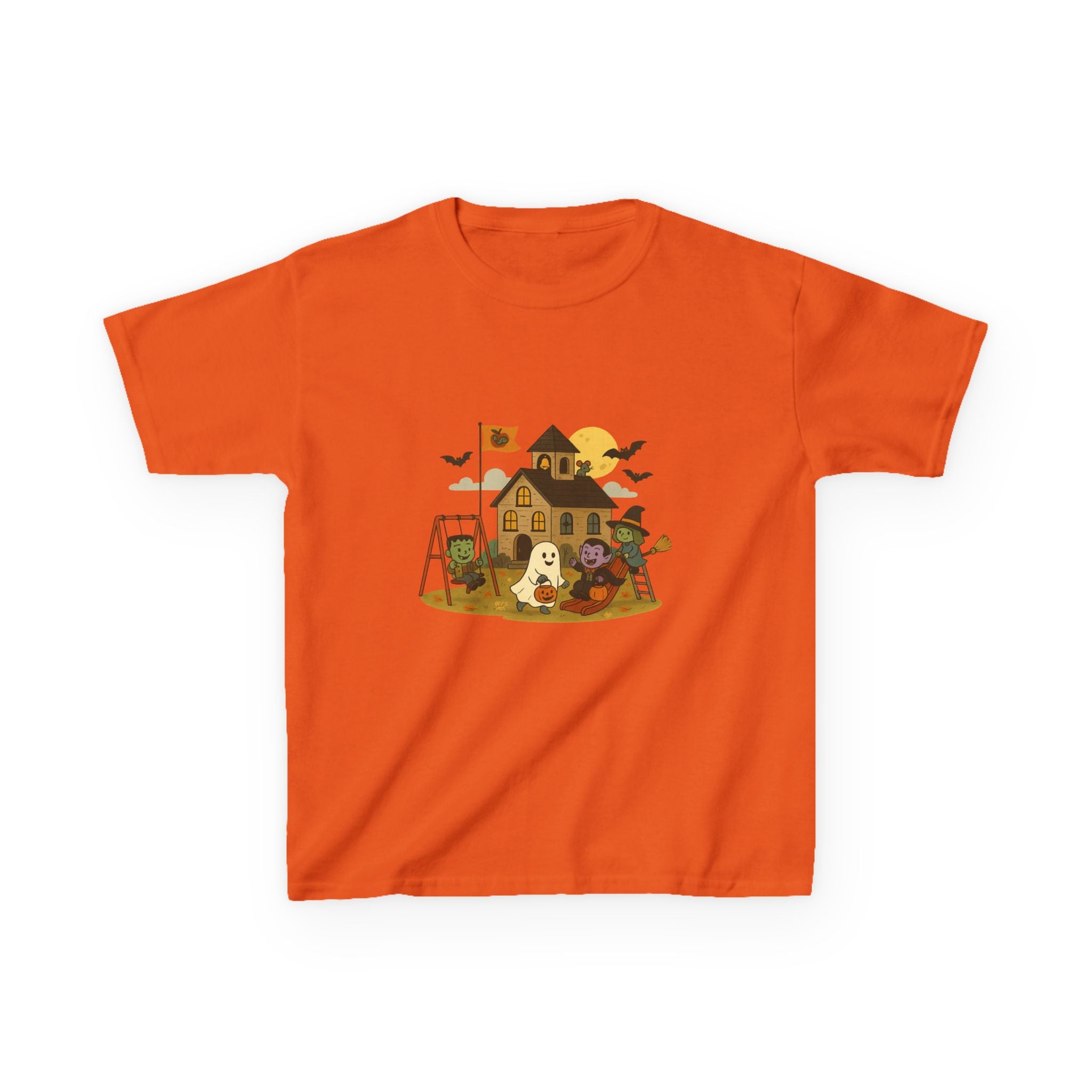 Playful Kids Tee with Haunted House Design, Perfect for Halloween, Everyday Wear, Kid's Gift Idea