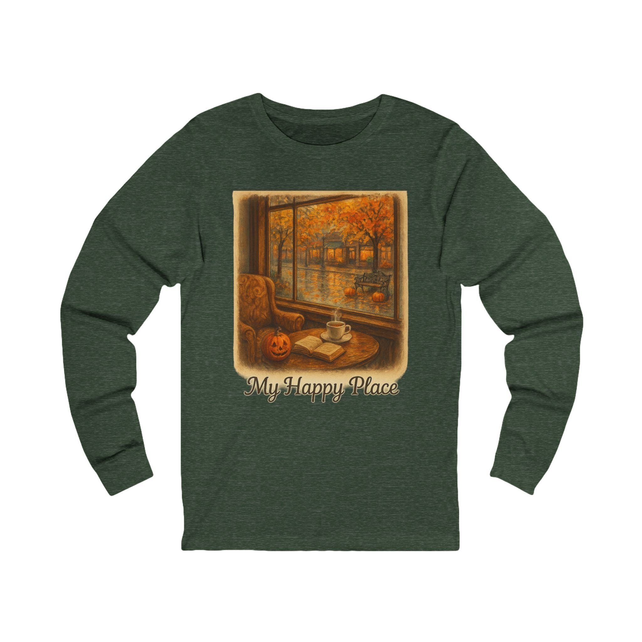 Autumn Cozy Long Sleeve Tee, Unisex Fall Shirt, My Happy Place Apparel, Seasonal Comfort Top, Book Lovers