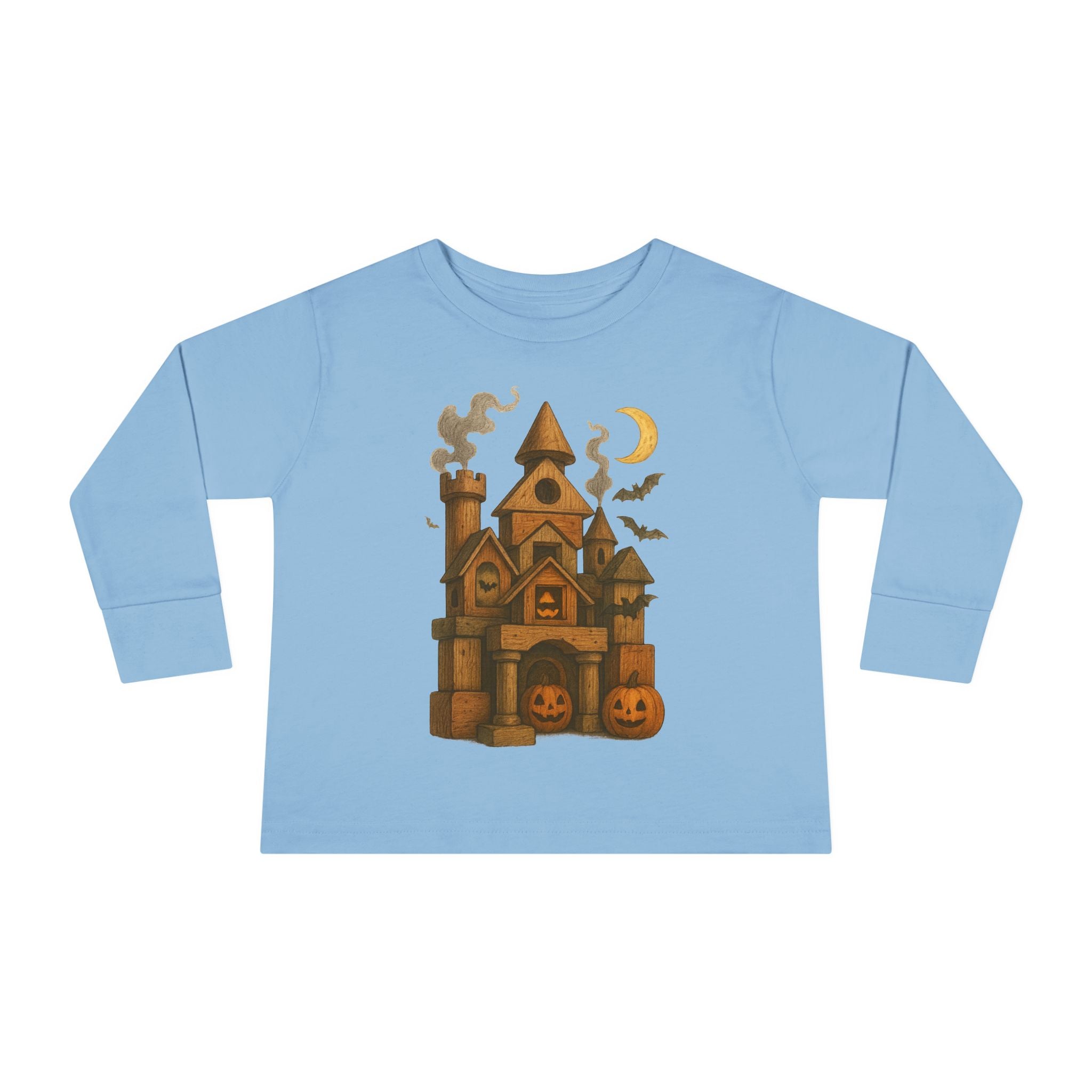 Spooky Wood Blocks Castle, Halloween Toddler Long Sleeve Tee Shirt