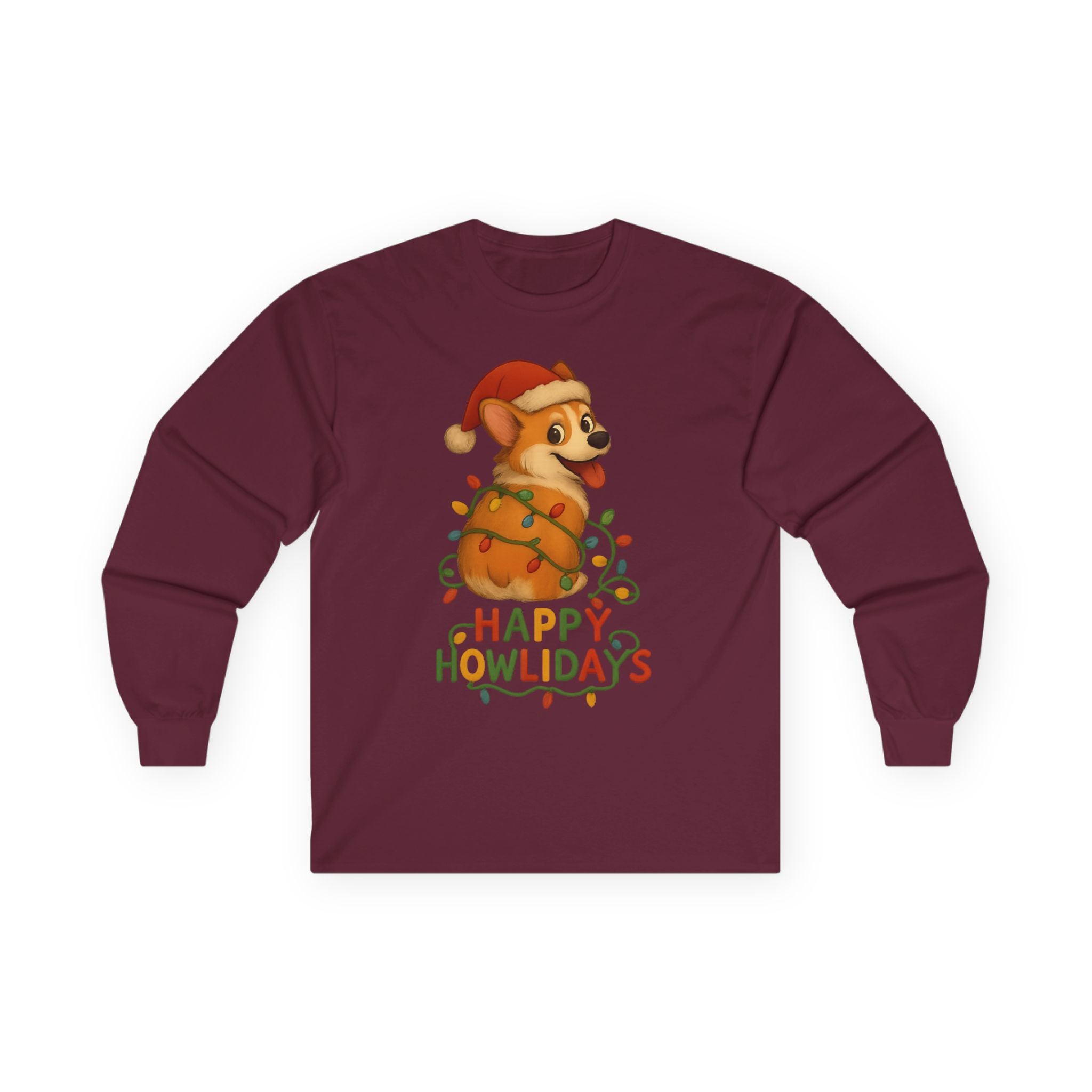 Happy Howlidays Corgi Dog Christmas Long Sleeve Tee Shirt