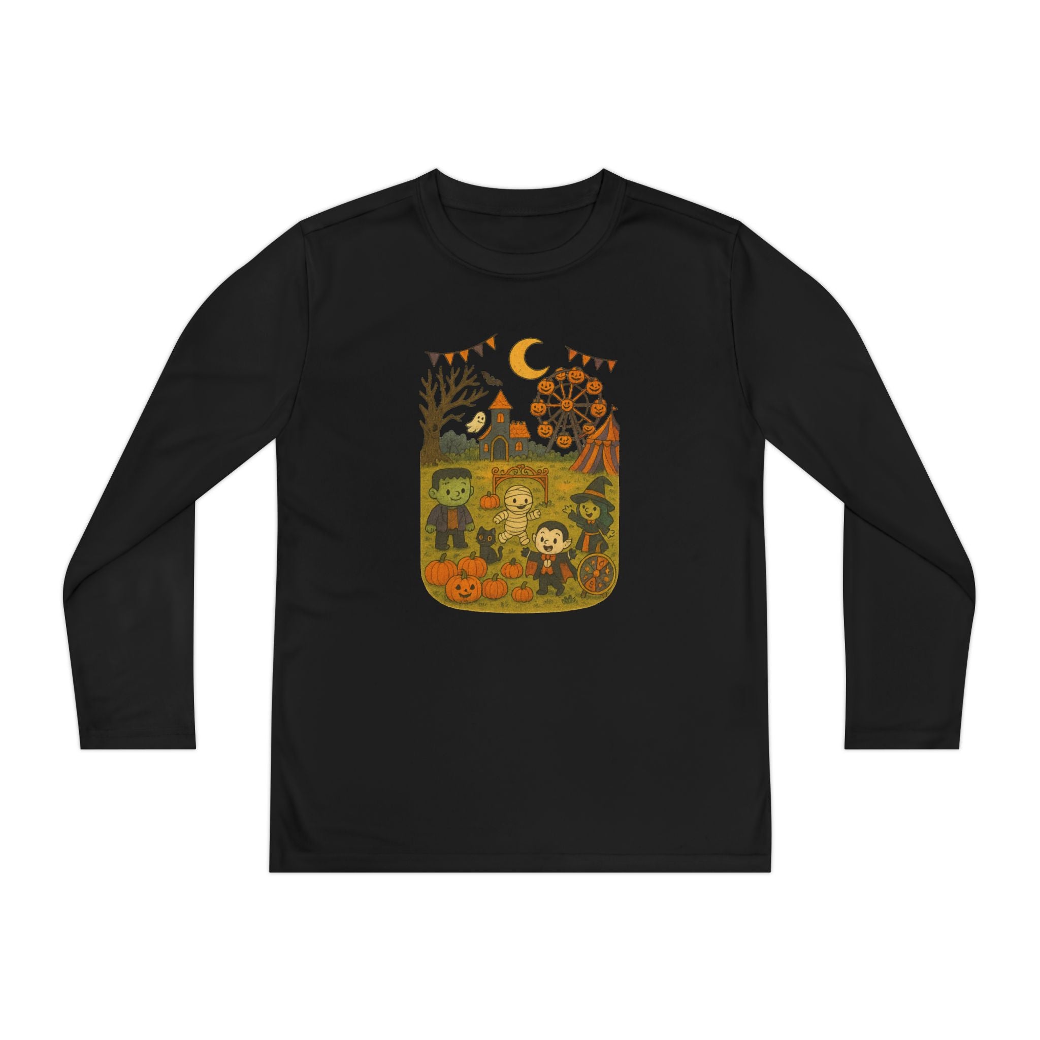 Spooky Halloween Youth Long Sleeve Tee, Fall T-Shirt, Trick-or-Treat Shirt, Kids Costume Top, Halloween Party Wear