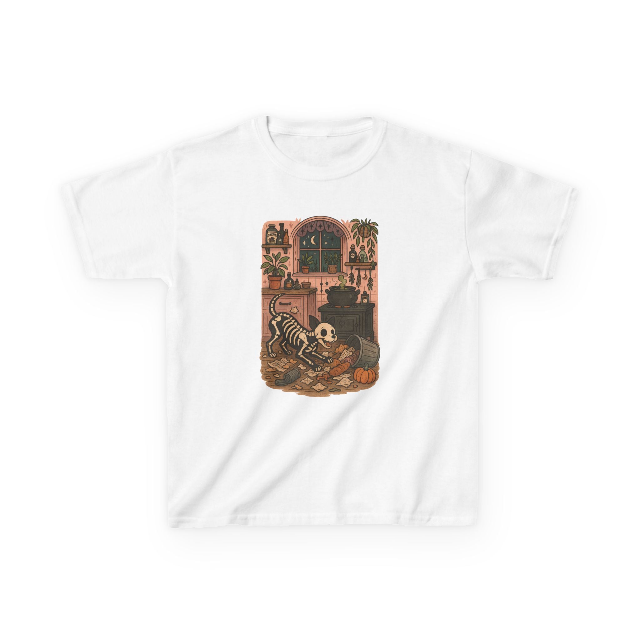 Spooky Skeleton Kids Tee, Halloween Shirt, Cool Kids Clothes, Fun Graphic Tee, Dog Lover, Fall Party Outfit
