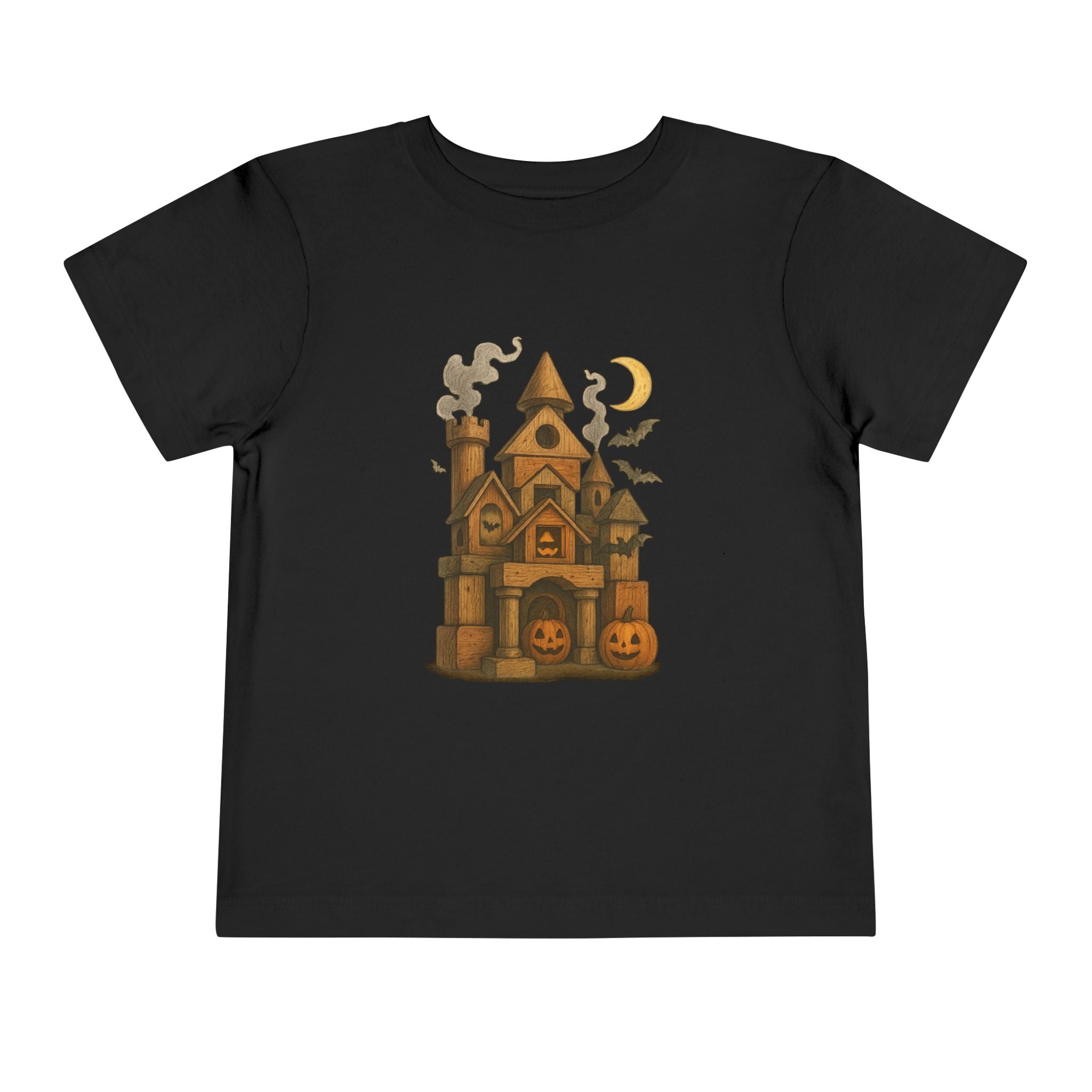 Halloween Toddler Tee Shirt, Spooky Wood Blocks Castle, Fun Fall T-Shirt