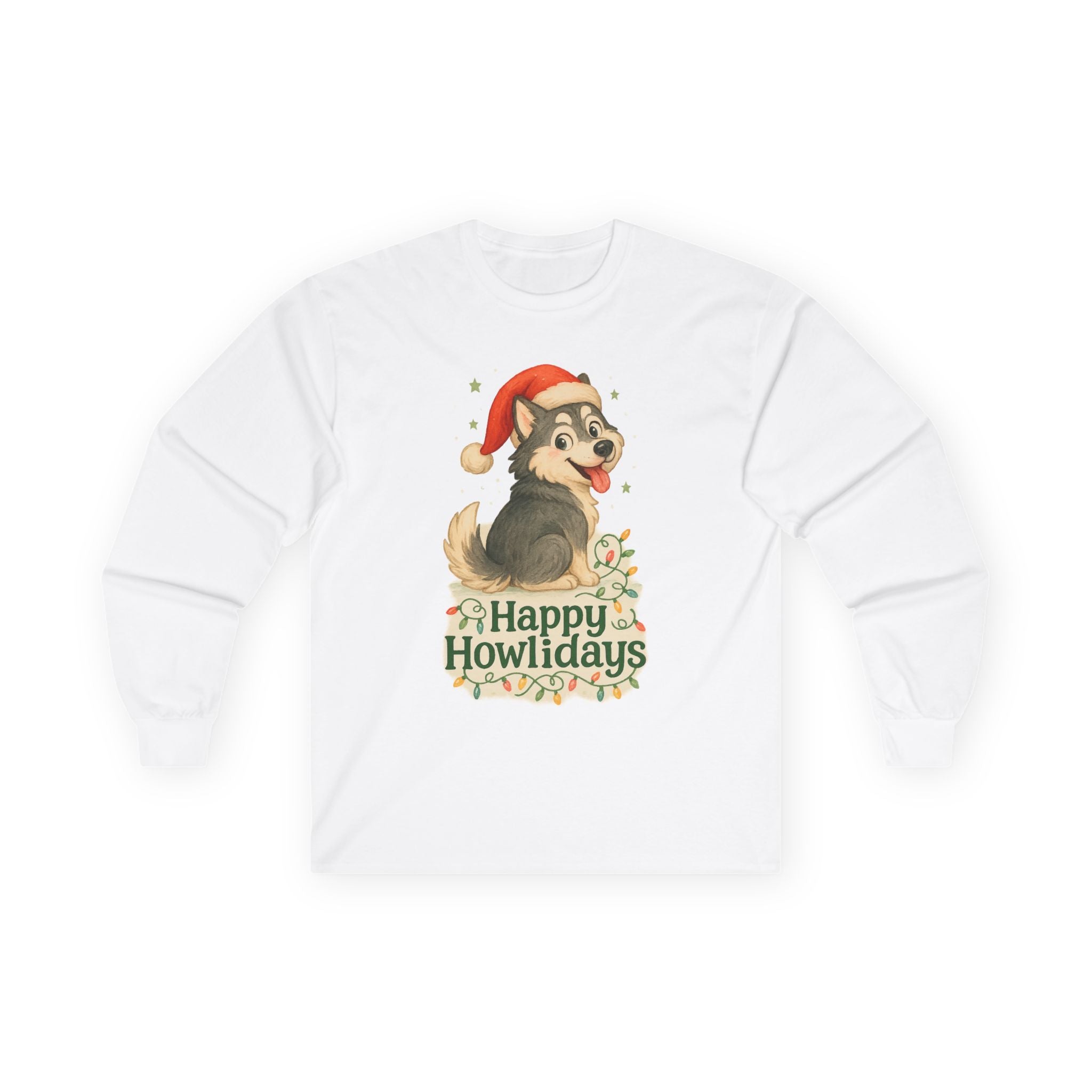 Happy Howlidays Husky Dog Christmas Long Sleeve Tee