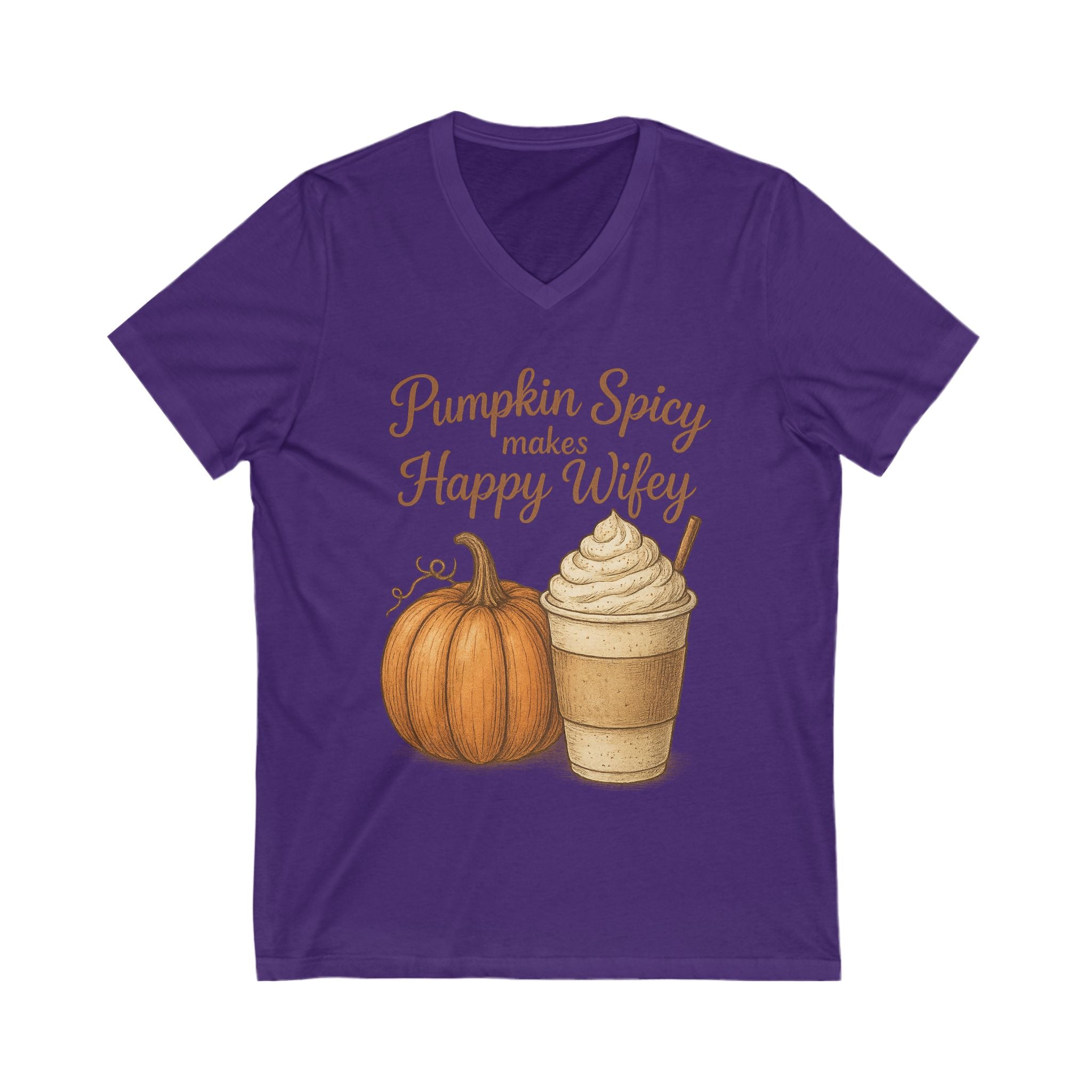 Pumpkin Spice Happy Wifey V-Neck Tee | Fall Shirt, Autumn Fashion, Seasonal Tee, Gift for Her, Cute Coffee Tee
