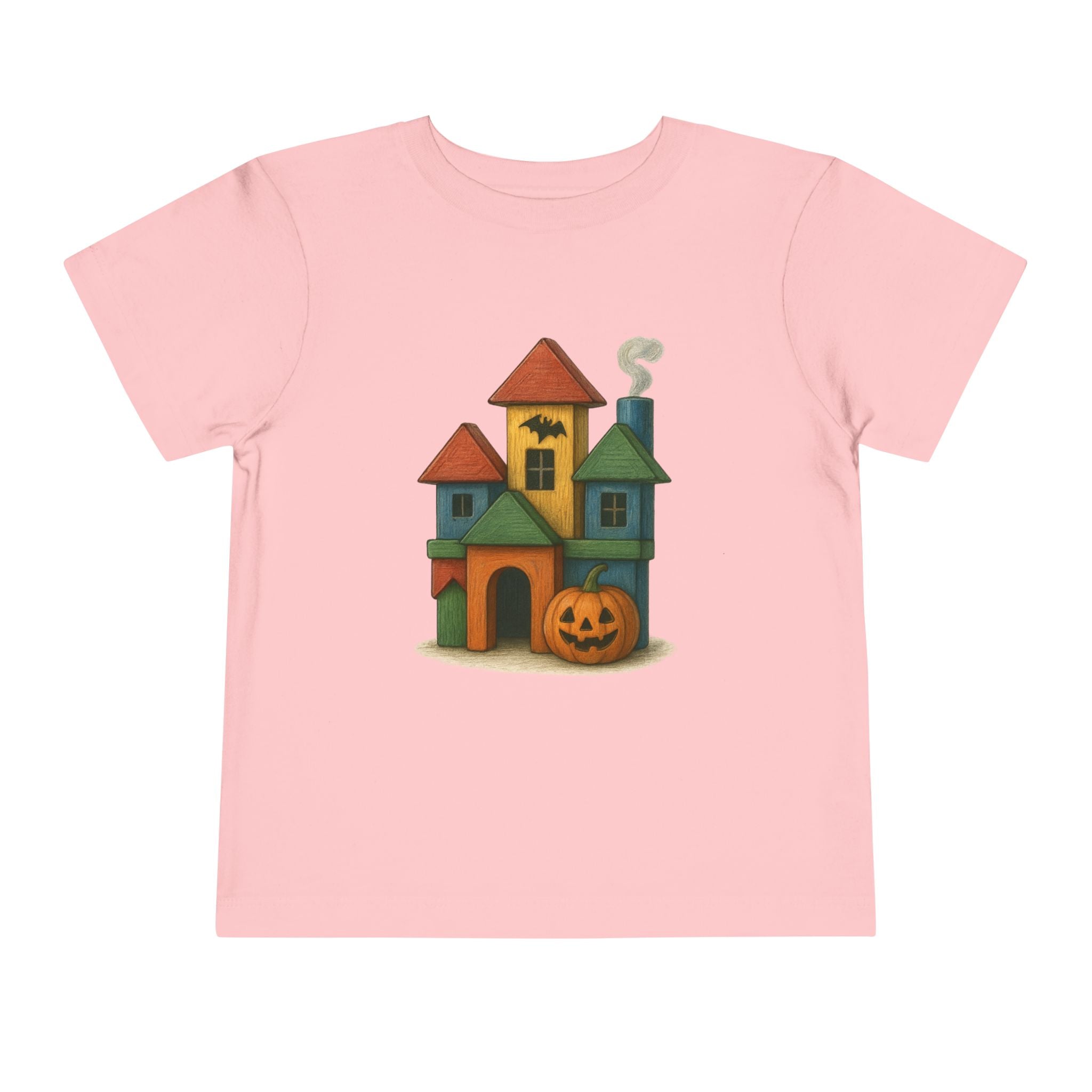 Halloween Toddler Tee - Cute Wood Block Haunted House Design, Kids Gift, Fall Apparel