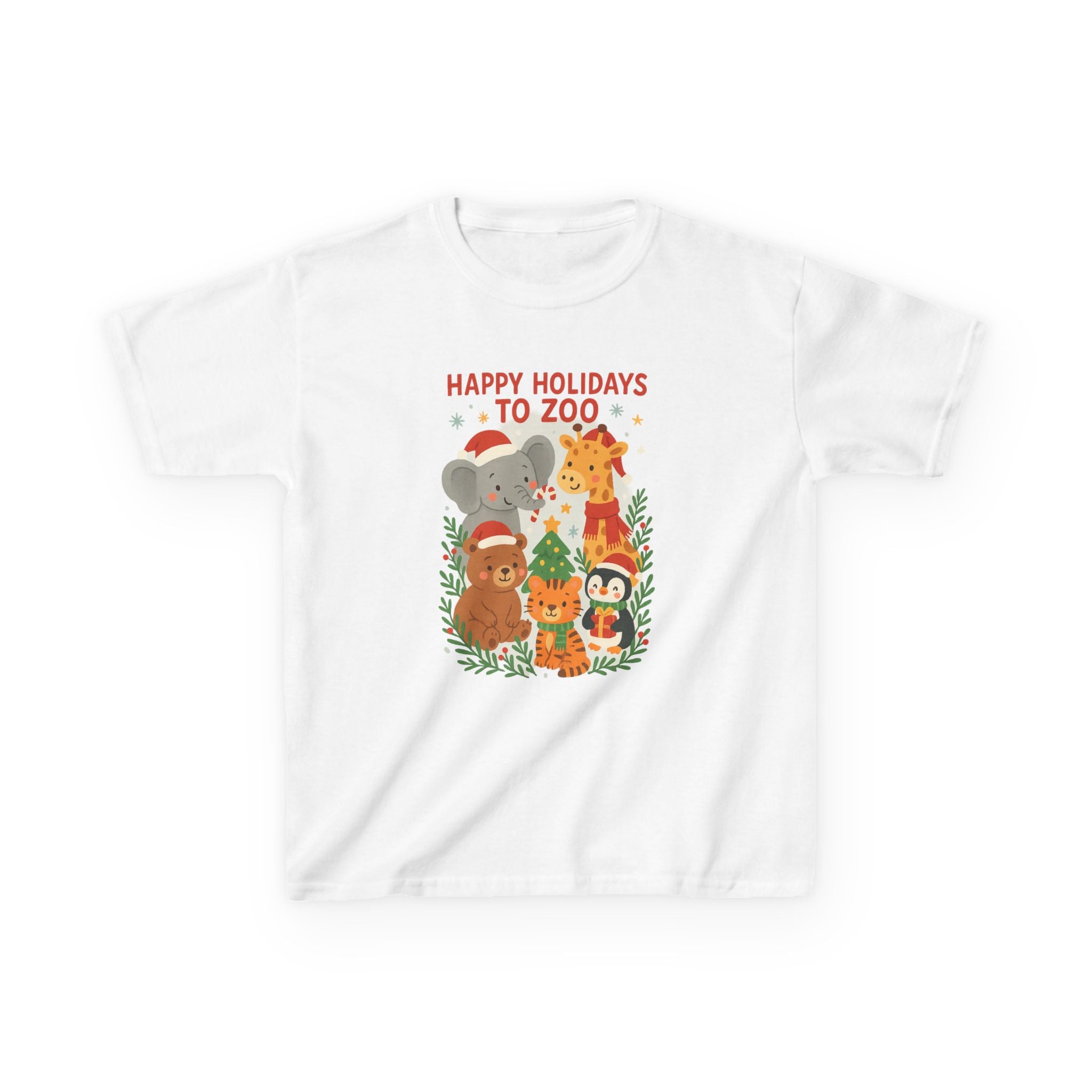 Happy Holidays Christmas Zoo Animals Kids T-Shirt