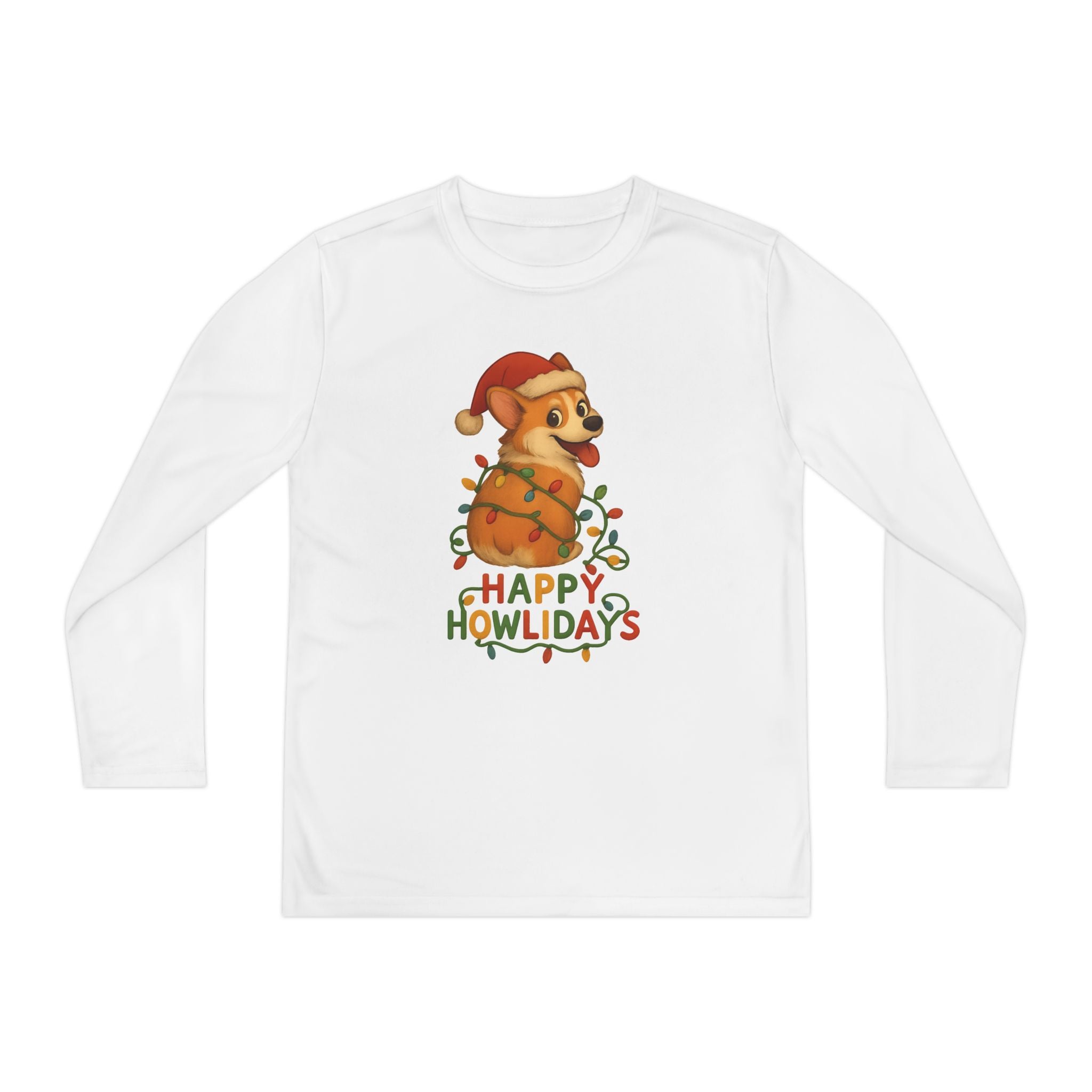 Happy Howlidays Corgi Christmas Holiday Kids Long Sleeve Tee