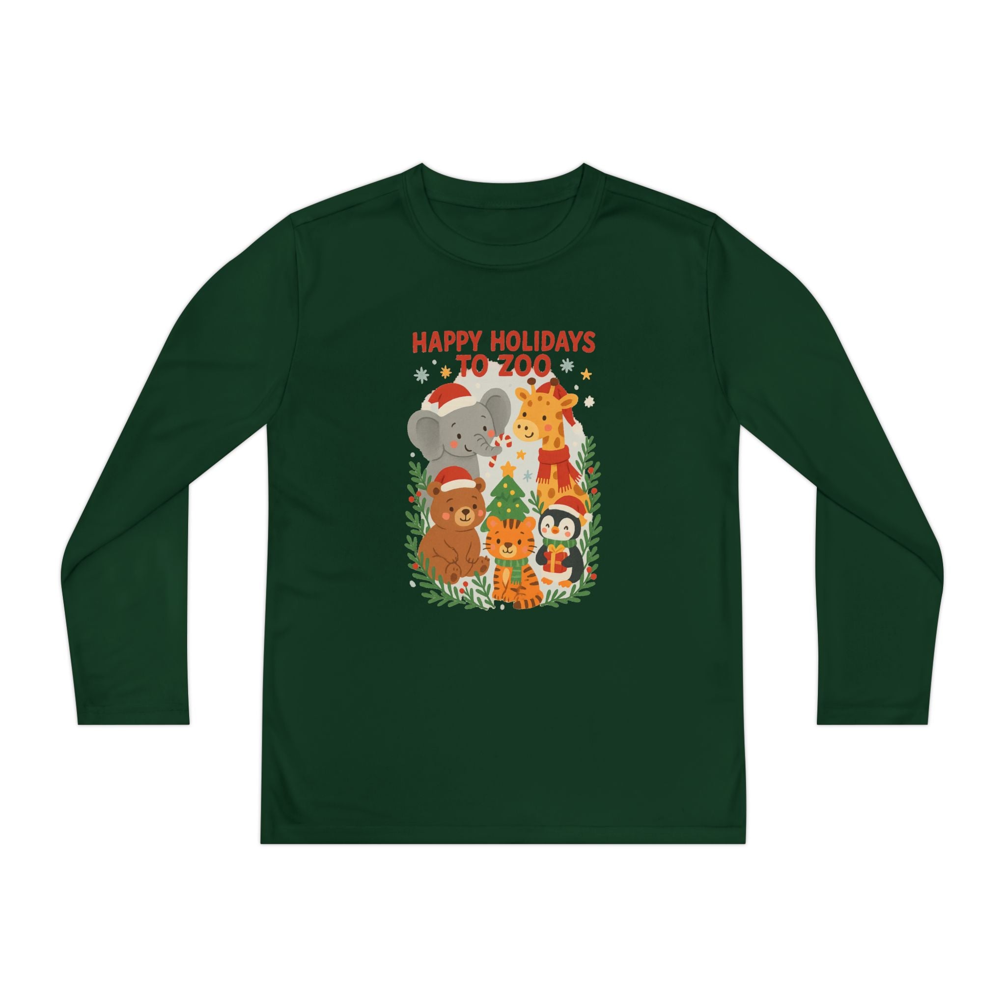 Happy Holidays to Zoo Kids Christmas Festive Animal Long Sleeve Tee