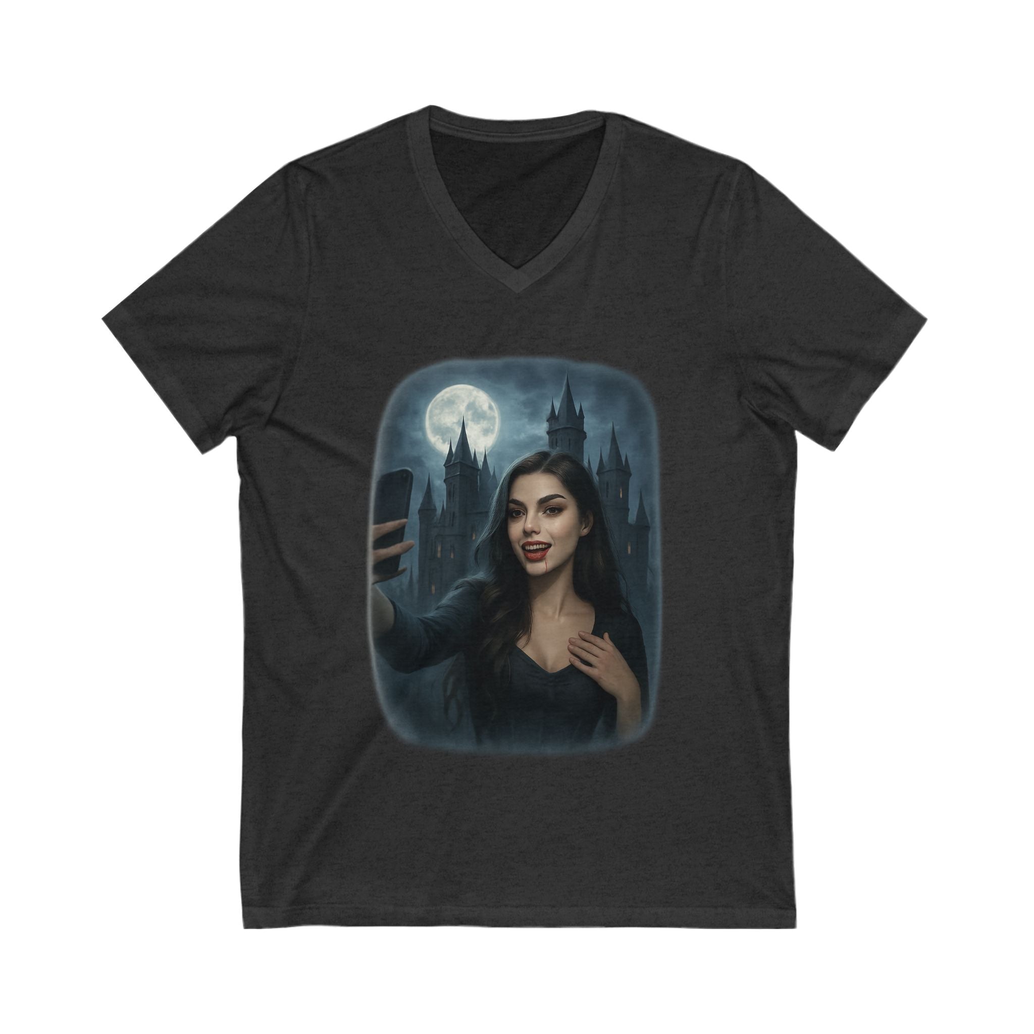 Influencer, Instagram Selfie Vampire, Mystical V-Neck Tee Shirt, Halloween edition