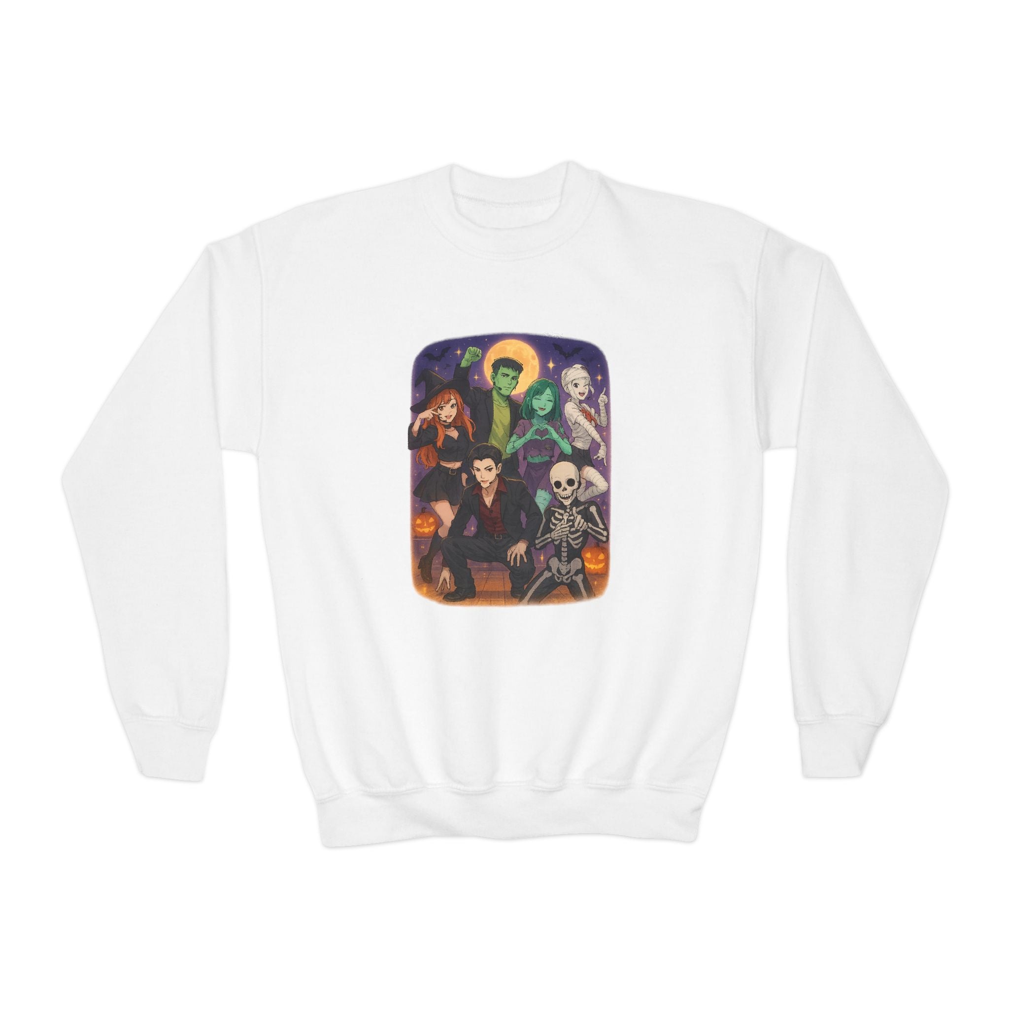 K Pop, Anime, Spooky Character Youth Sweatshirt - Halloween Gift, Crewneck Pullover, Cozy Fall Apparel, Unisex Design, Halloween Party Wear