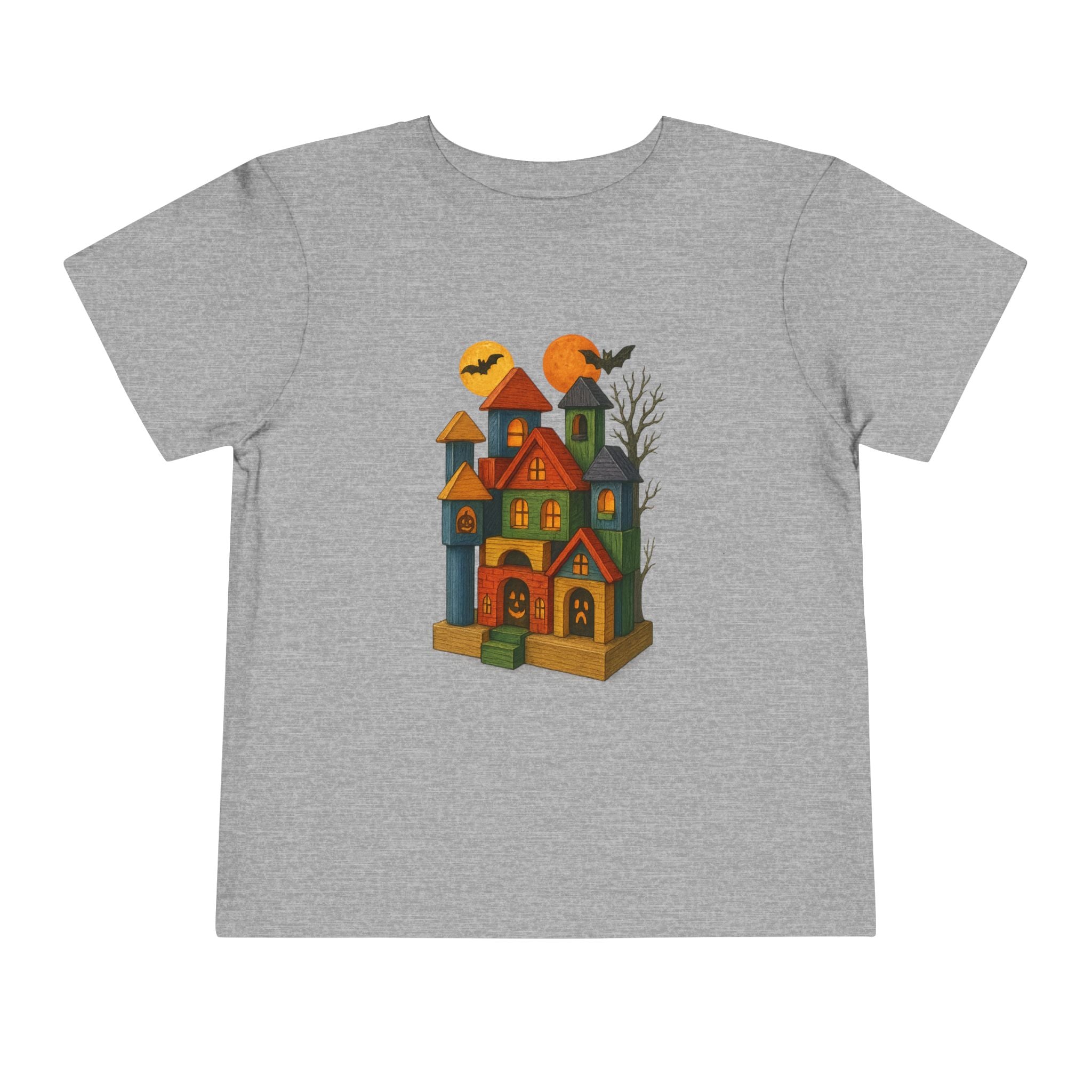 Spooky Wood Blocks Castle Halloween Haunted House Toddler T-Shirt, Kids Apparel