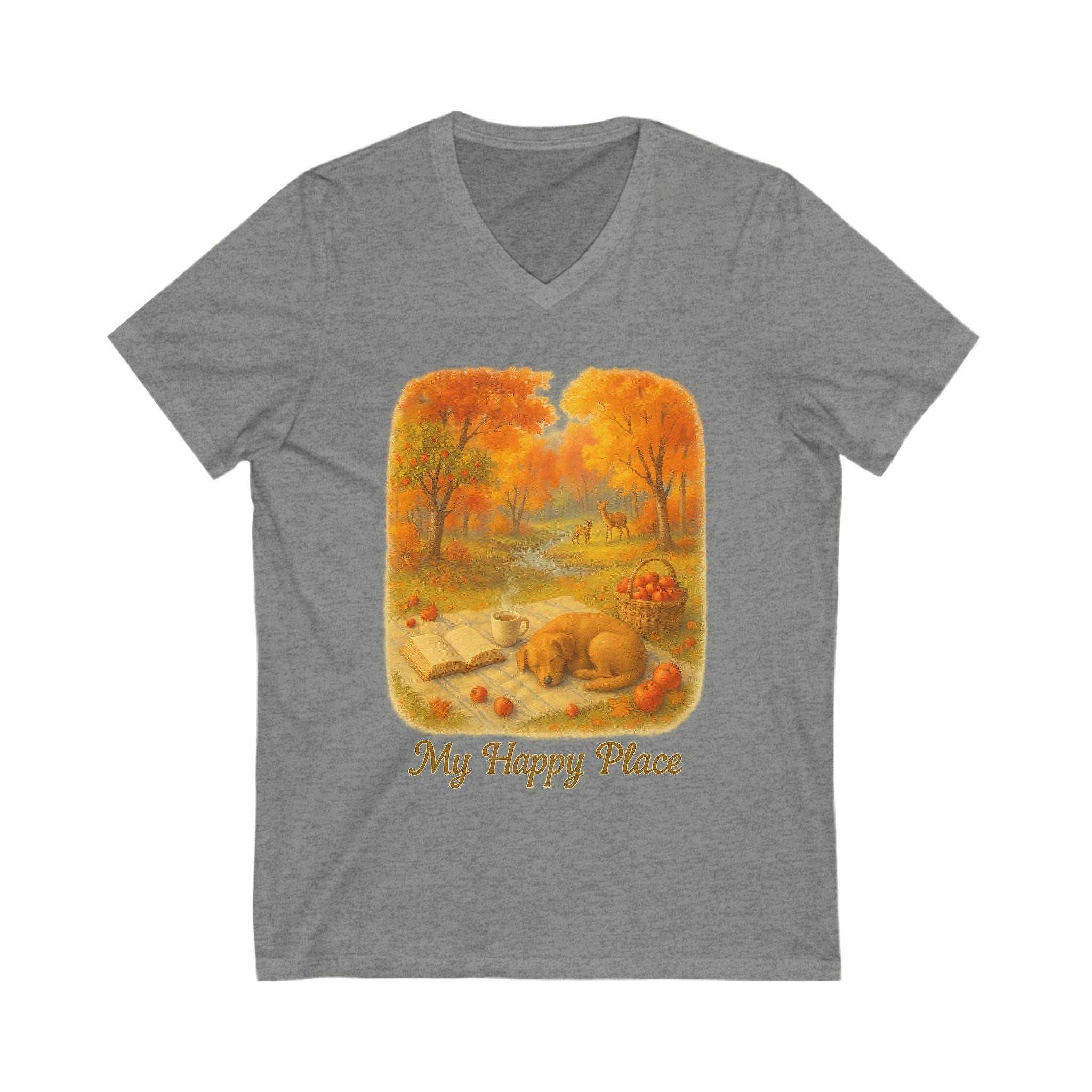 Autumn Vibes T-Shirt: My Happy Place V-Neck Tee, Book Lovers, Fall and Halloween