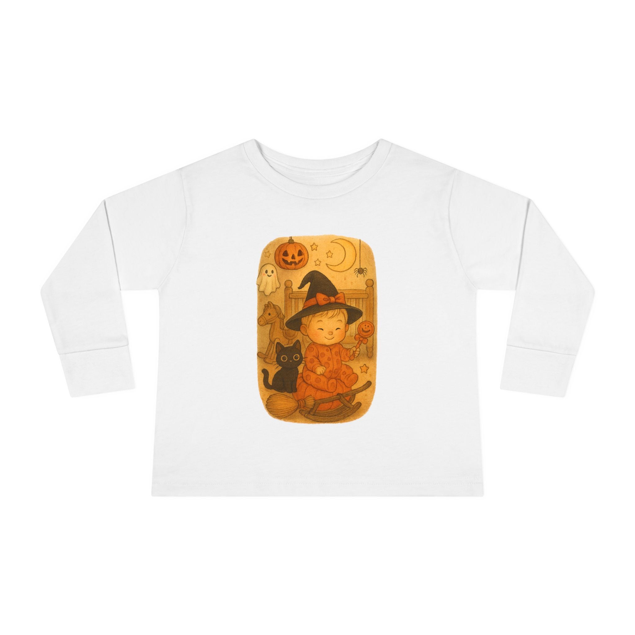 Whimsical Halloween Toddler Long Sleeve Tee, Cute Kids Halloween Shirt, Fall Fashion, Pumpkin Cat Tee