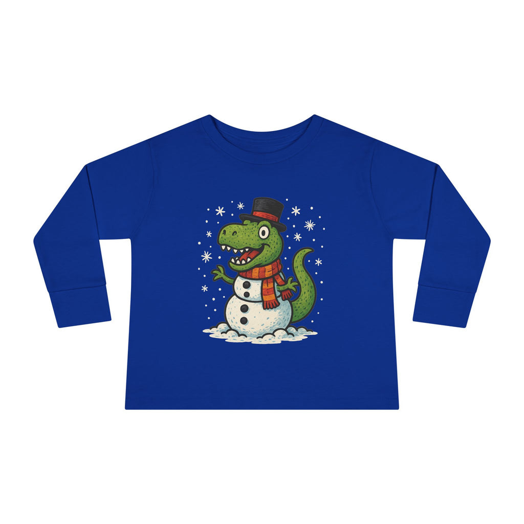 Toddler Long Sleeve Tee  Cute T-Rex Dinosaur Snowman Holiday Shirt