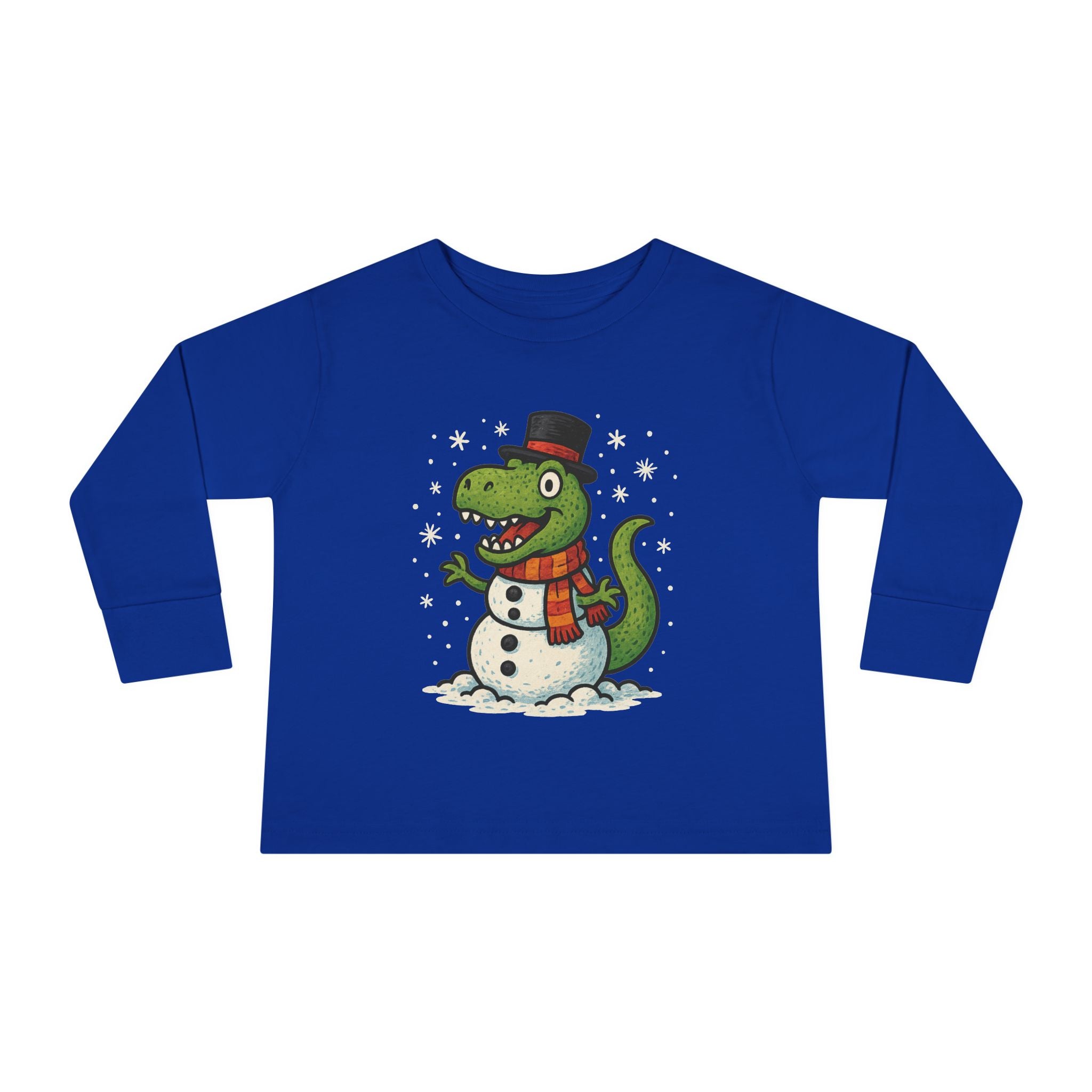 Toddler Long Sleeve Tee  Cute T-Rex Dinosaur Snowman Holiday Shirt