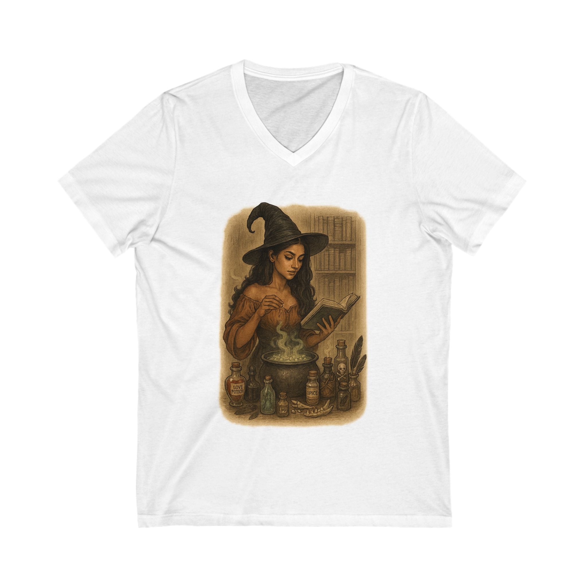 Witchy V-Neck Tee: Enchanting Short Sleeve Shirt, Perfect for Halloween, Witch Lovers, Dark Romance Book