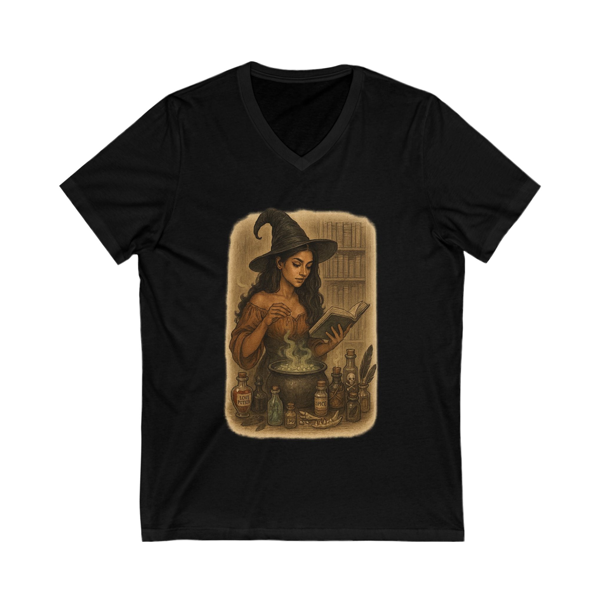 Witchy V-Neck Tee: Enchanting Short Sleeve Shirt, Perfect for Halloween, Witch Lovers, Dark Romance Book