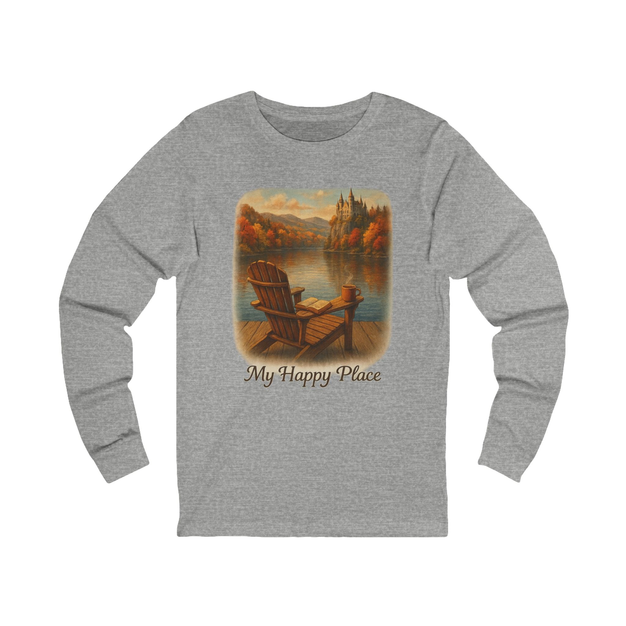 Unisex Long Sleeve Tee - My Happy Place, Cozy Tee, Fall Vibes Shirt, Relaxation Apparel, Autumn Fashion, Book Lovers