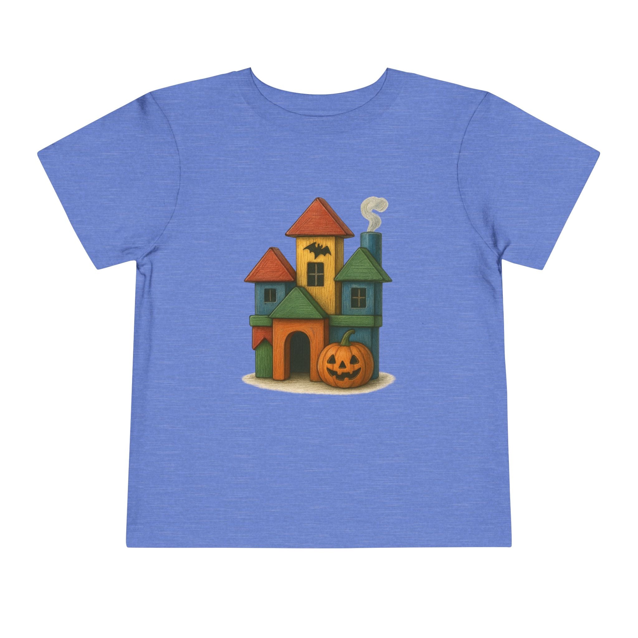 Halloween Toddler Tee - Cute Wood Block Haunted House Design, Kids Gift, Fall Apparel