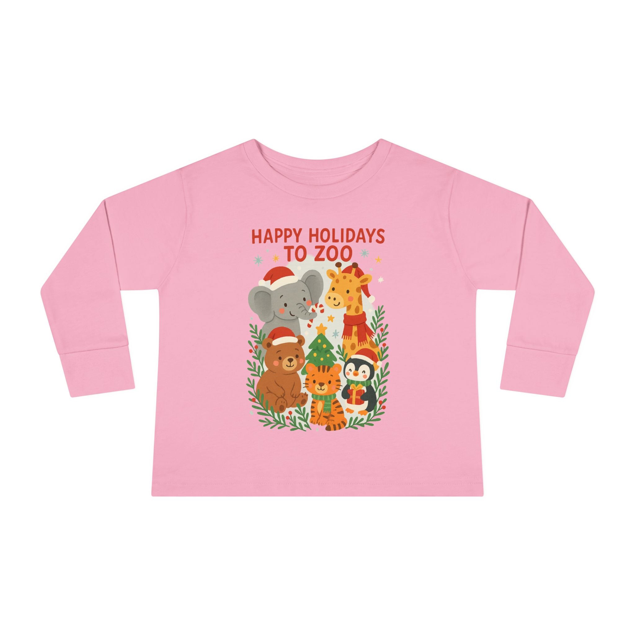 Toddler Long Sleeve Tee "Happy Holidays to Zoo" Animal Holiday Shirt