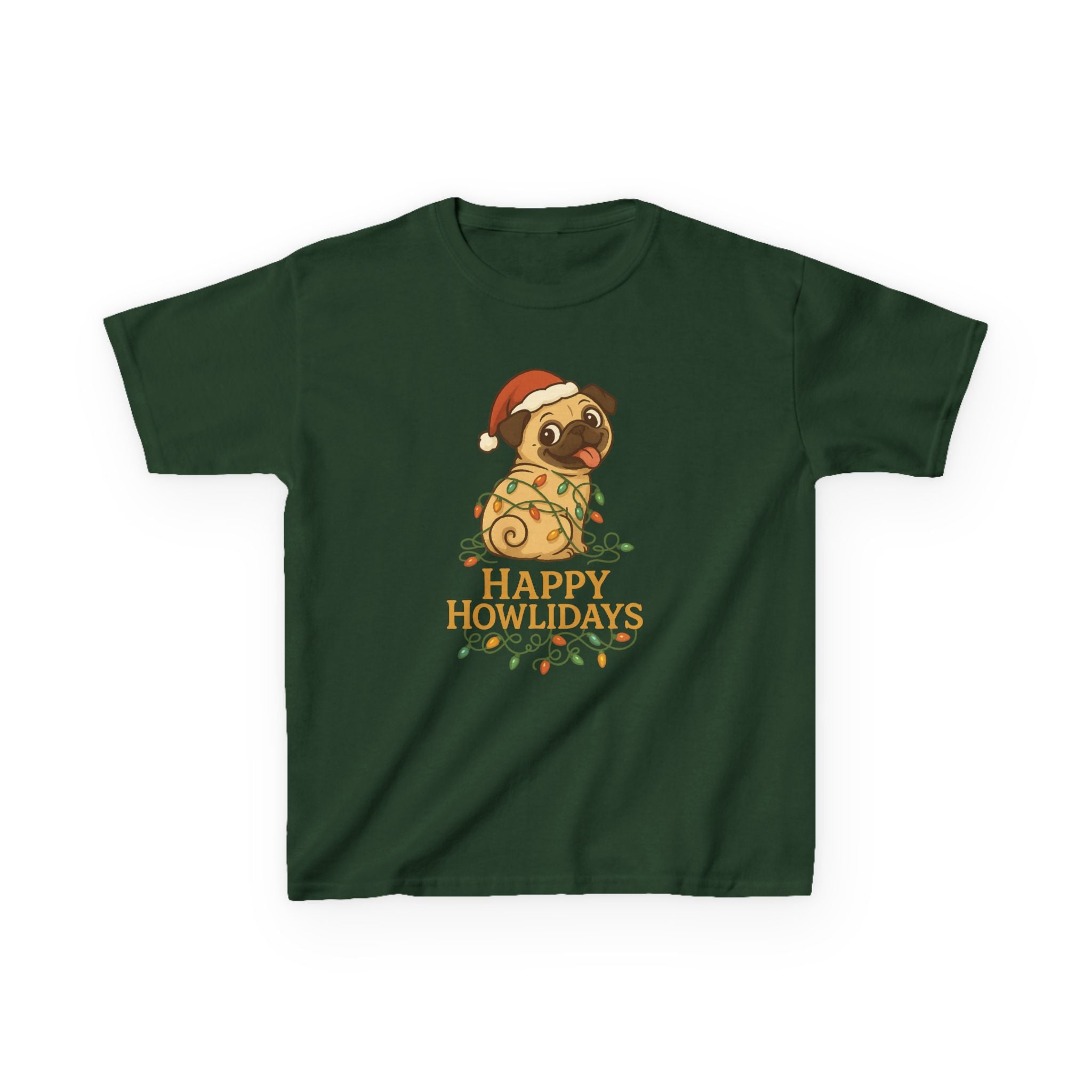 Happy Howlidays Pug Dog Christmas Holiday Kids T-Shirt