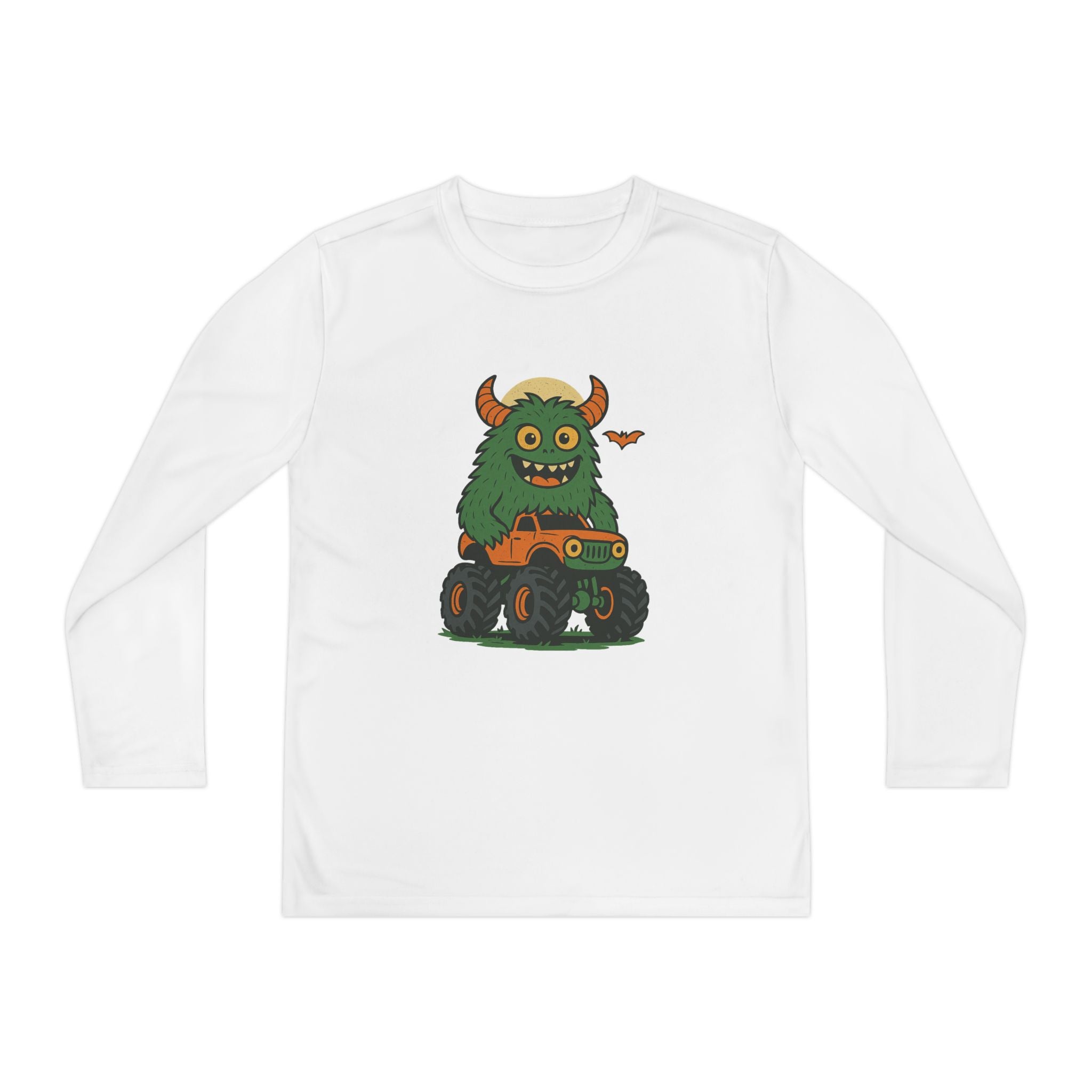 Youth Long Sleeve Monster Truck Tee, Fun Kids Shirt, Perfect for Birthdays, Playtime, and Halloween