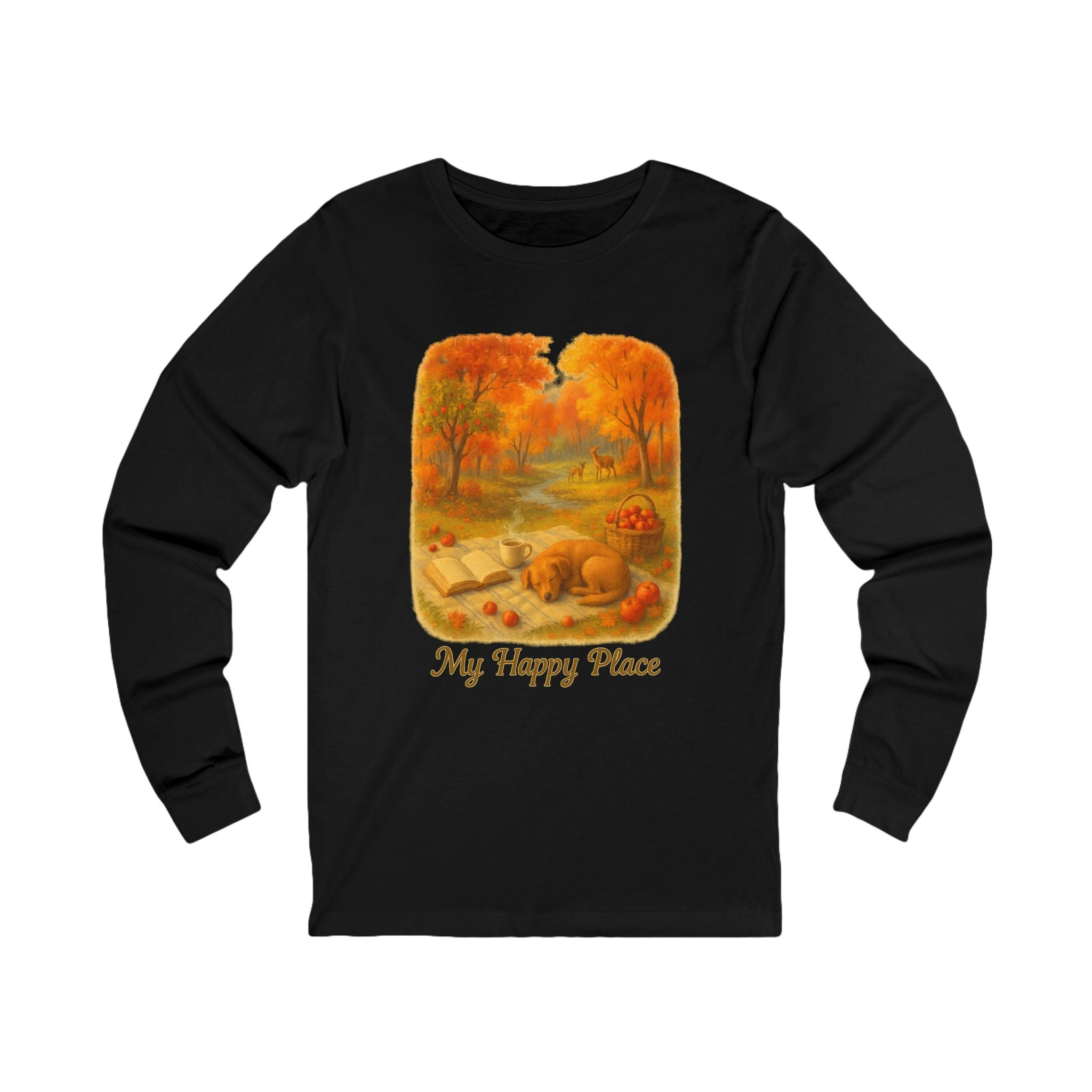 Autumn Vibes Long Sleeve Tee - My Happy Place, Cozy Shirt, Fall Fashion, Seasonal Wear, Relaxation Top, Book Lovers