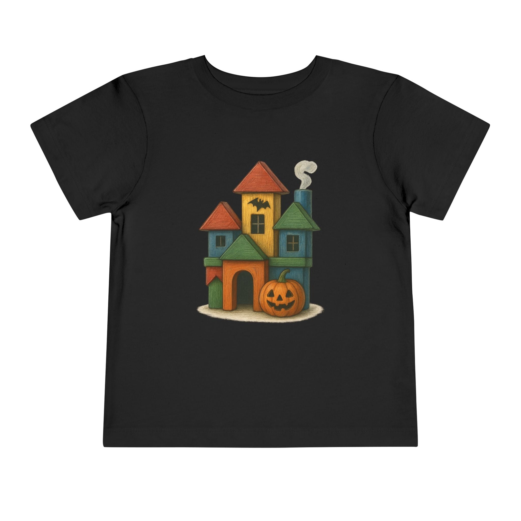 Halloween Toddler Tee - Cute Wood Block Haunted House Design, Kids Gift, Fall Apparel