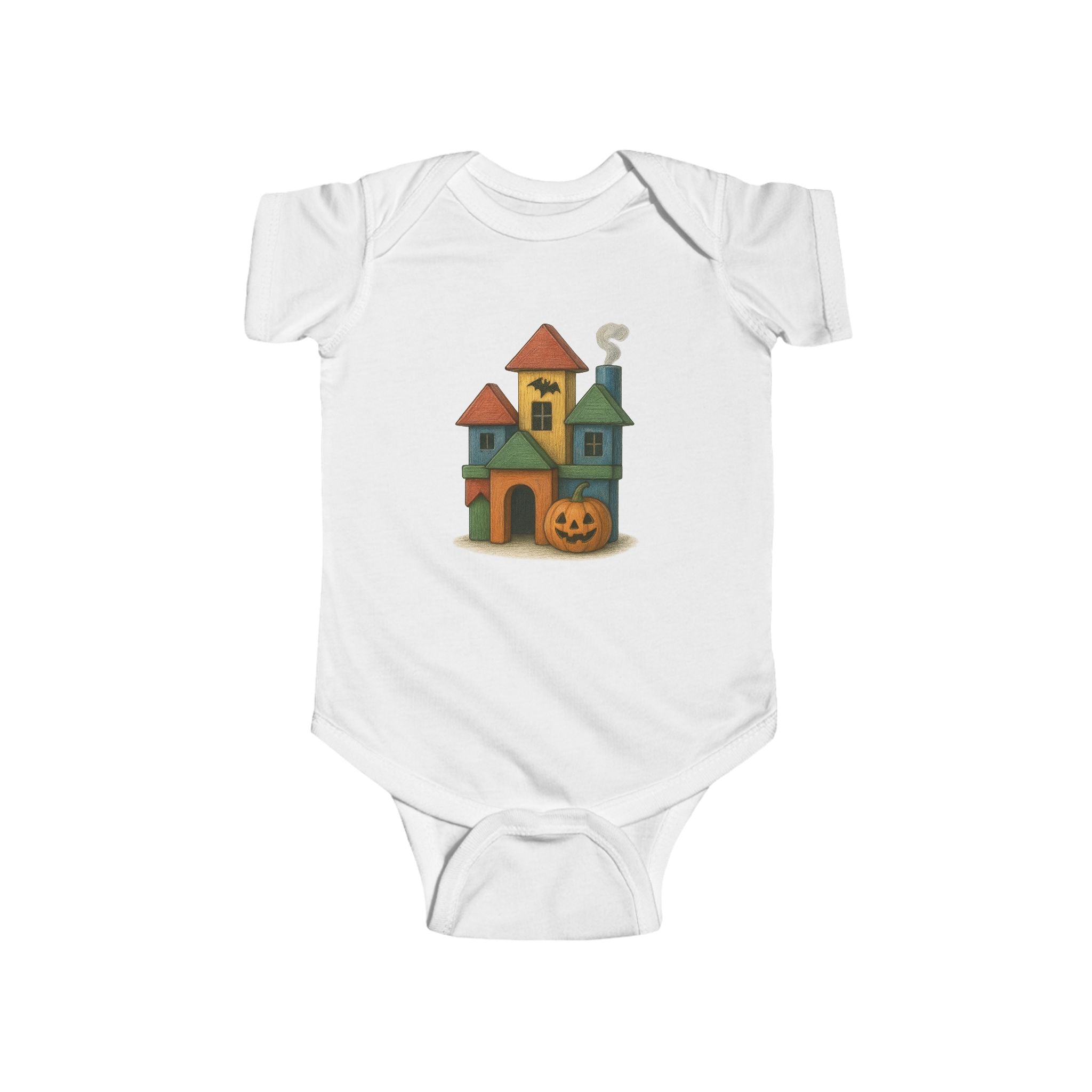 Halloween-Themed Wood Block Haunted House infant Bodysuit, Cute Baby Costume, Fall Baby Outfit, Newborn Gift,