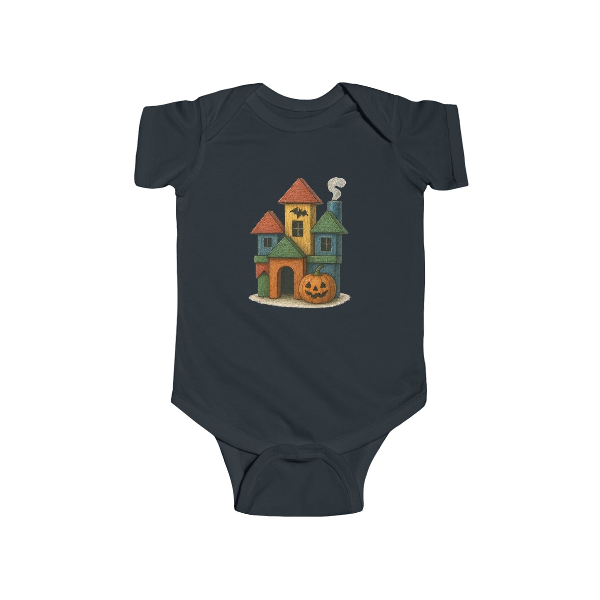 Halloween-Themed Wood Block Haunted House infant Bodysuit, Cute Baby Costume, Fall Baby Outfit, Newborn Gift,