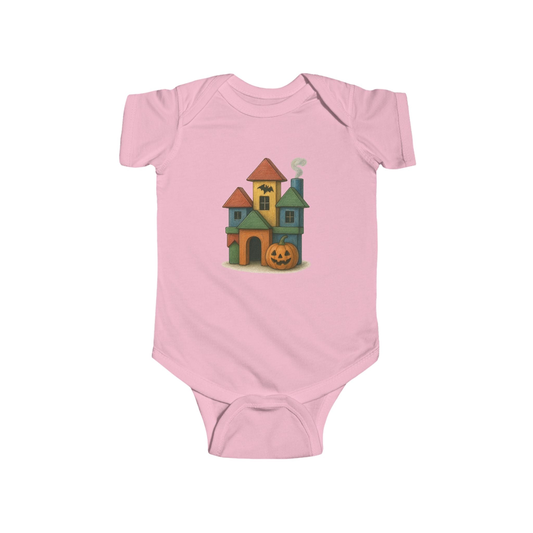 Halloween-Themed Wood Block Haunted House infant Bodysuit, Cute Baby Costume, Fall Baby Outfit, Newborn Gift,