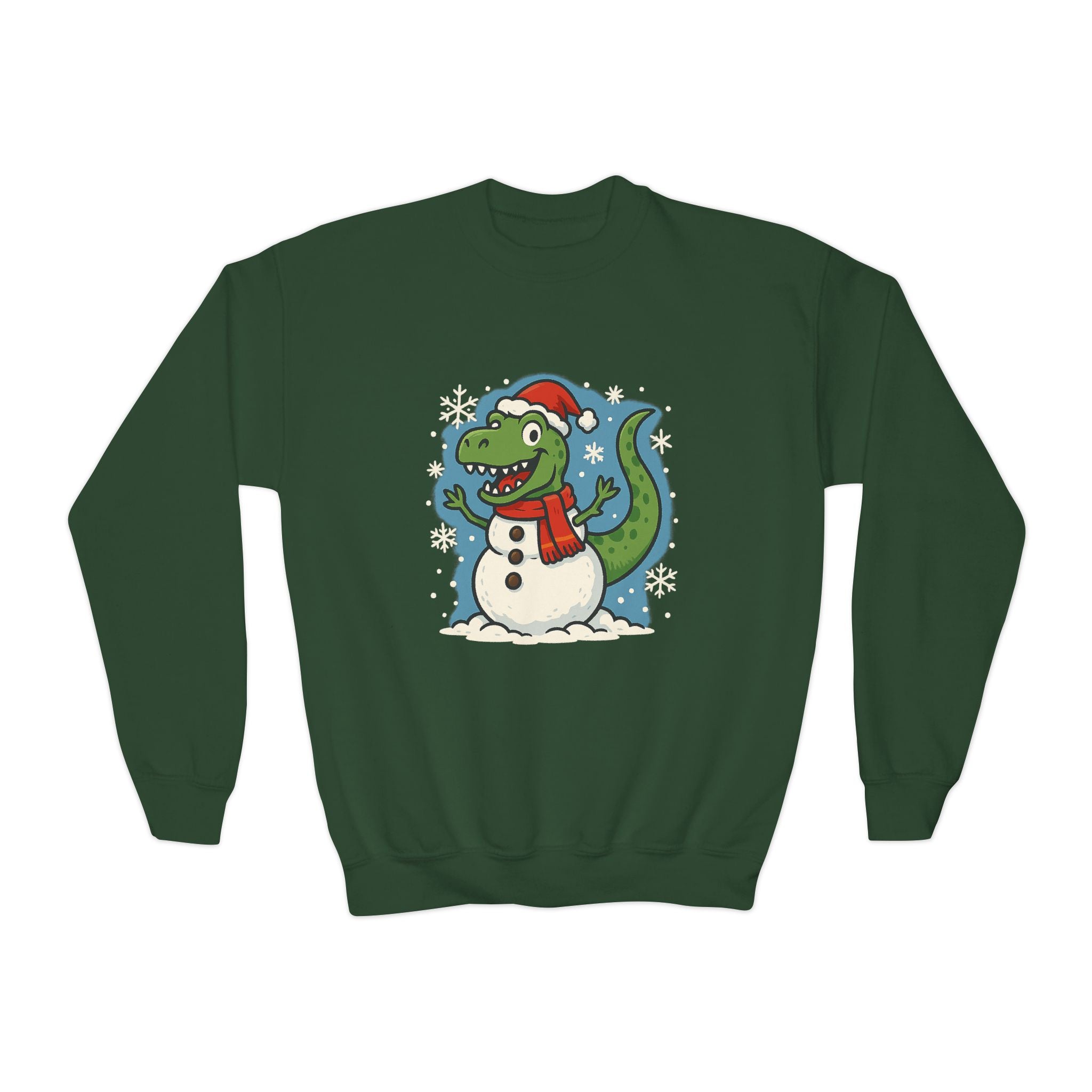 Festive Dinosaur Snowman Christmas Holiday Kids Sweatshirt