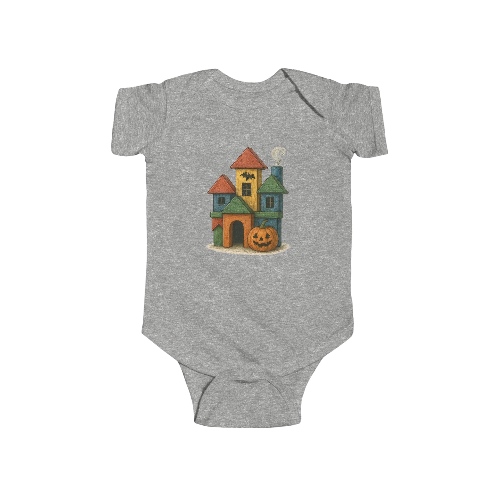 Halloween-Themed Wood Block Haunted House infant Bodysuit, Cute Baby Costume, Fall Baby Outfit, Newborn Gift,