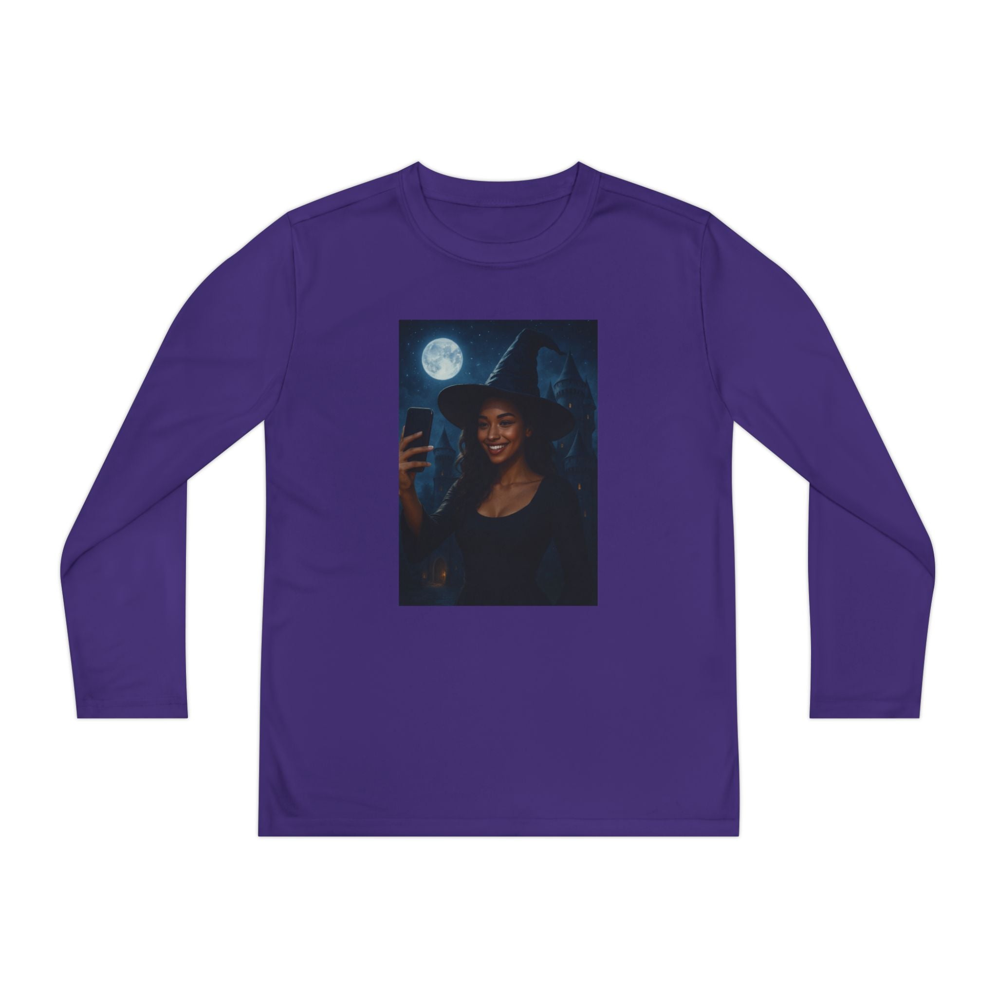 Influencer, Instagram Selfie Witch, Moonlight Witch Youth Long Sleeve Tee, Halloween Shirt