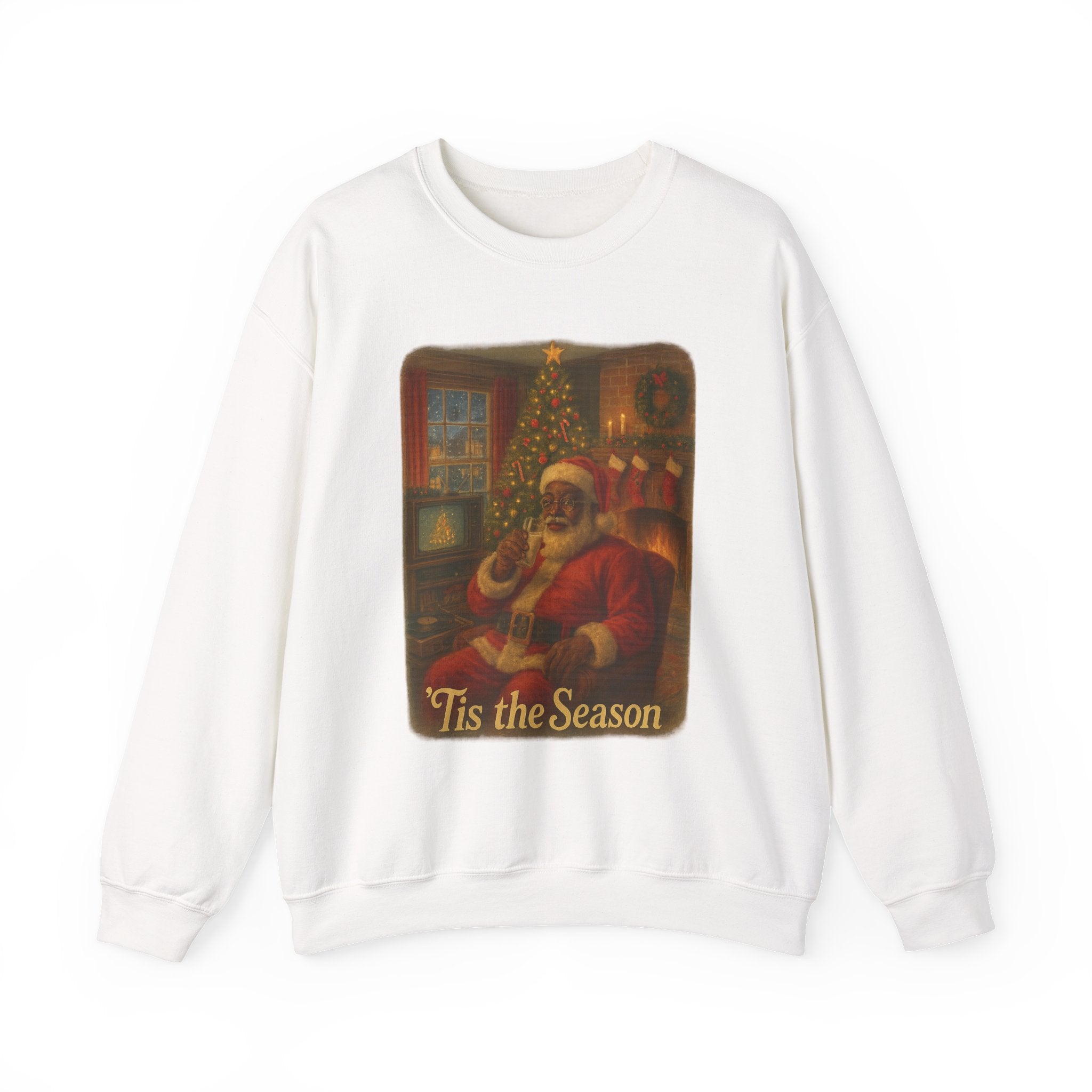 Festive Black Santa - Nostalgic 'Tis the Season vintage Christmas Crewneck Sweatshirt