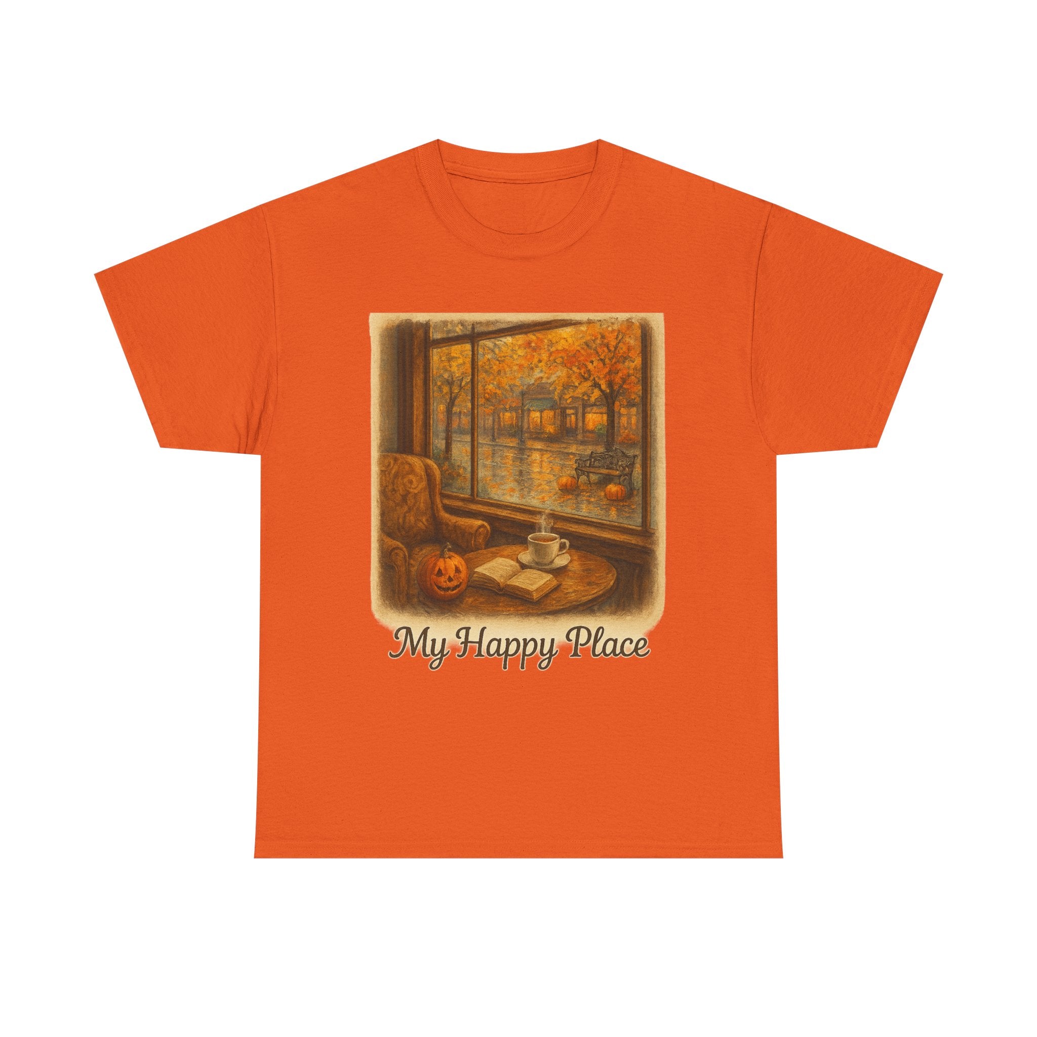 Cozy Autumn Vibes Tee - My Happy Place, Unisex Cotton Tee, Fall Fashion, Gift for Men & Women, Perfect for Halloween, Book Lovers