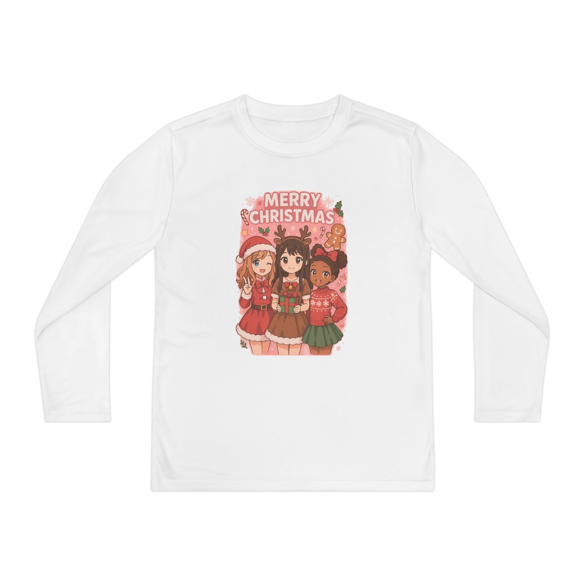 Merry Christmas Cute Anime Girls Holiday Long Sleeve Tee