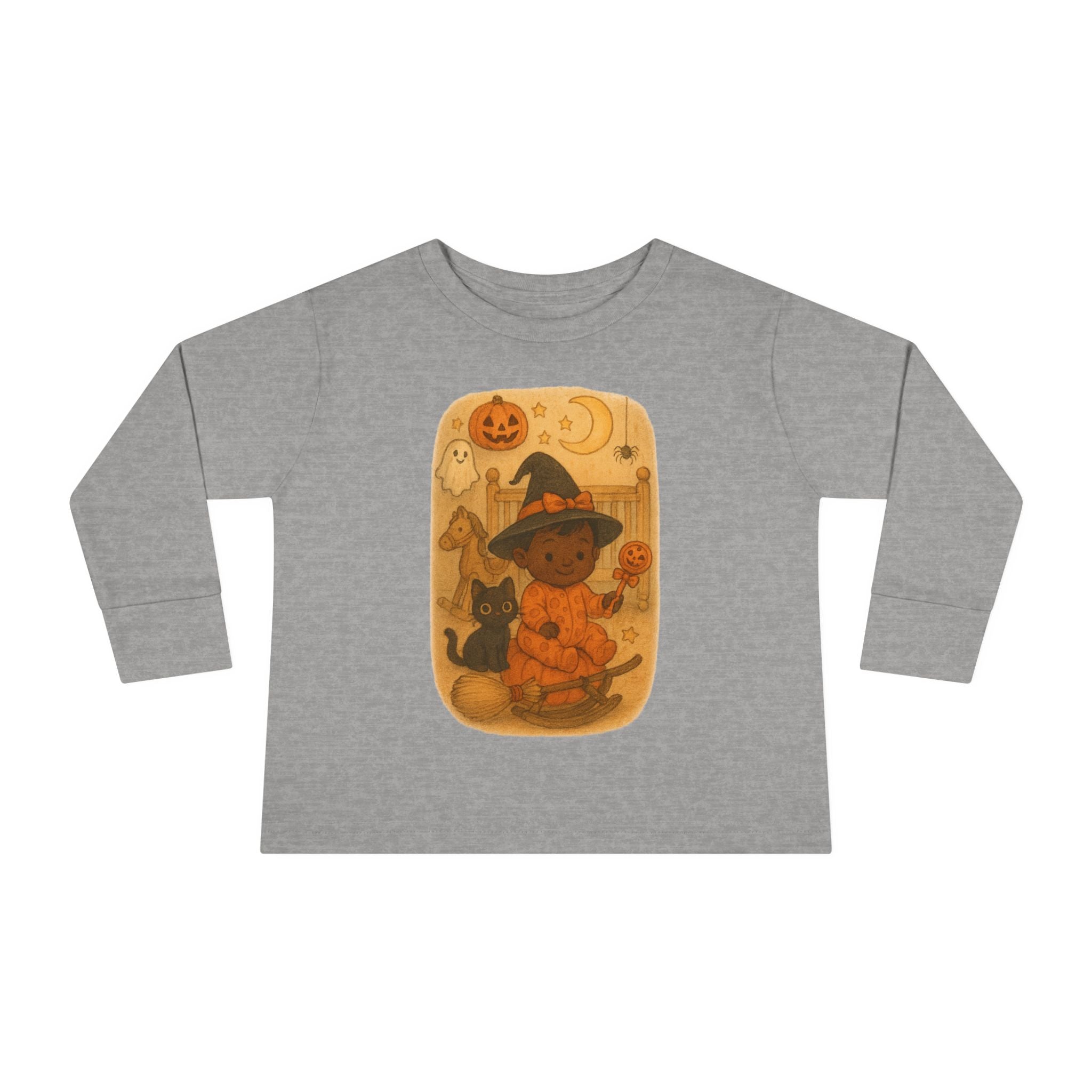 Halloween Toddler Long Sleeve Tee, Cute Kids Halloween Shirt, Witch & Cat Design
