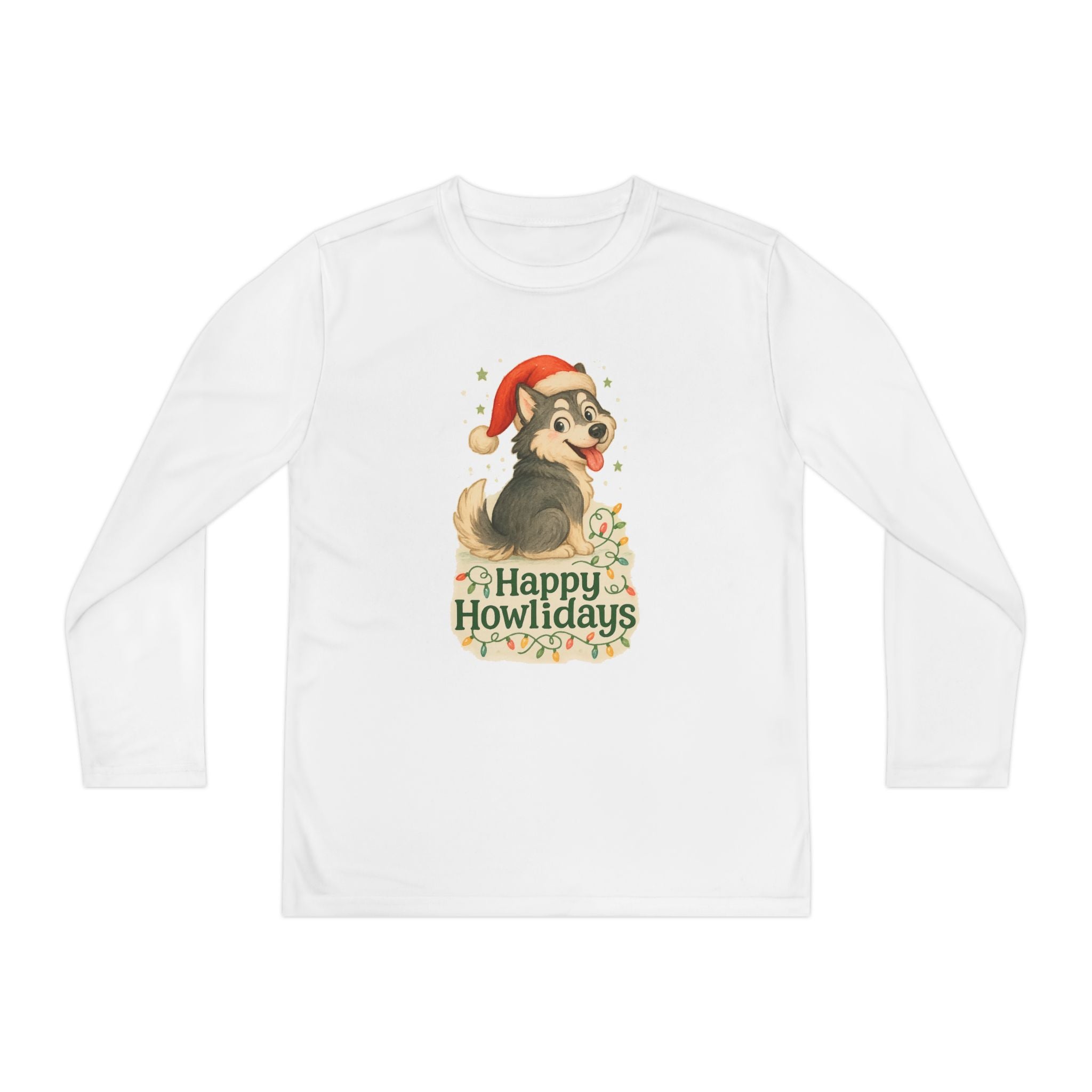 Happy Howlidays Husky Dog Christmas Holiday Kids Long Sleeve Tee