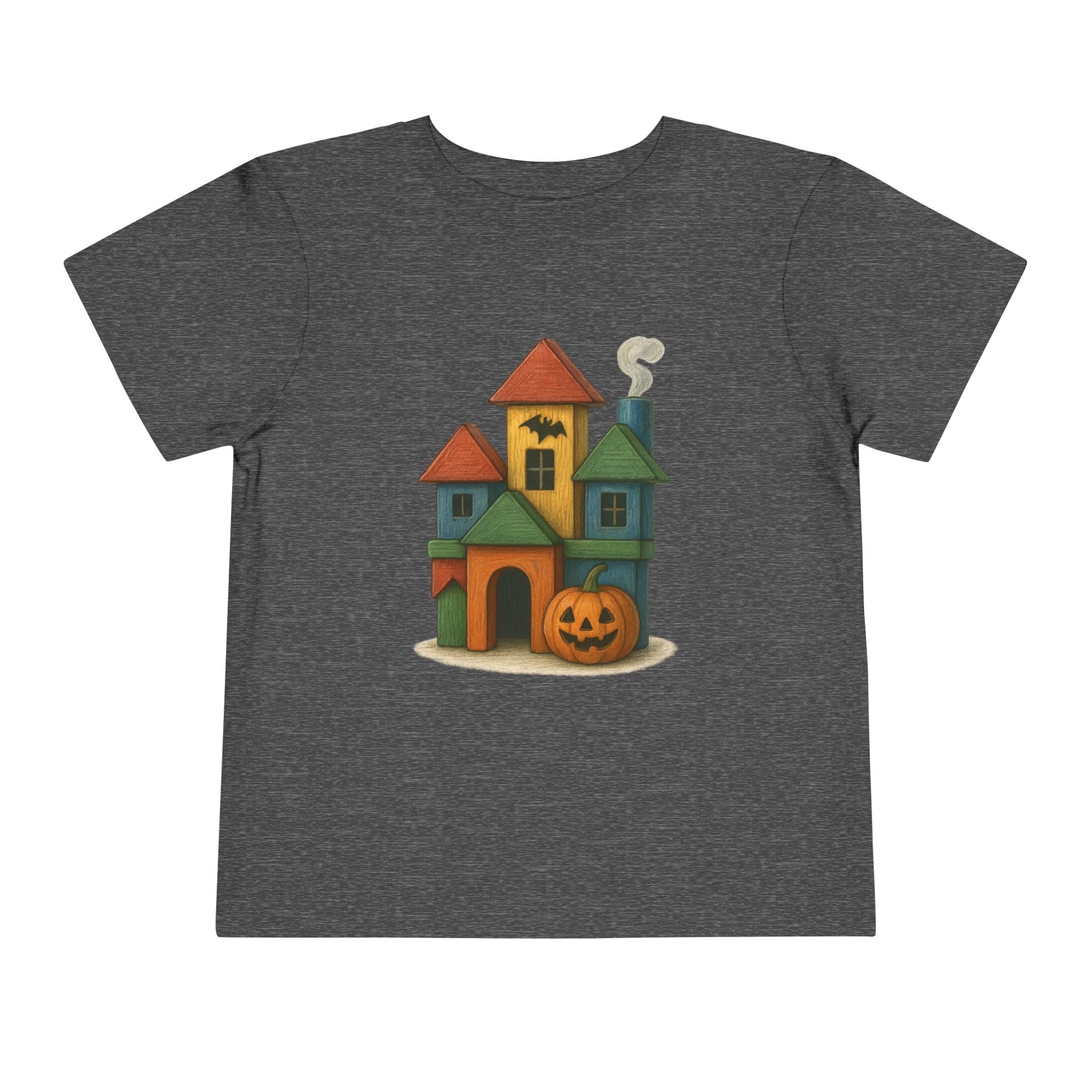 Halloween Toddler Tee - Cute Wood Block Haunted House Design, Kids Gift, Fall Apparel